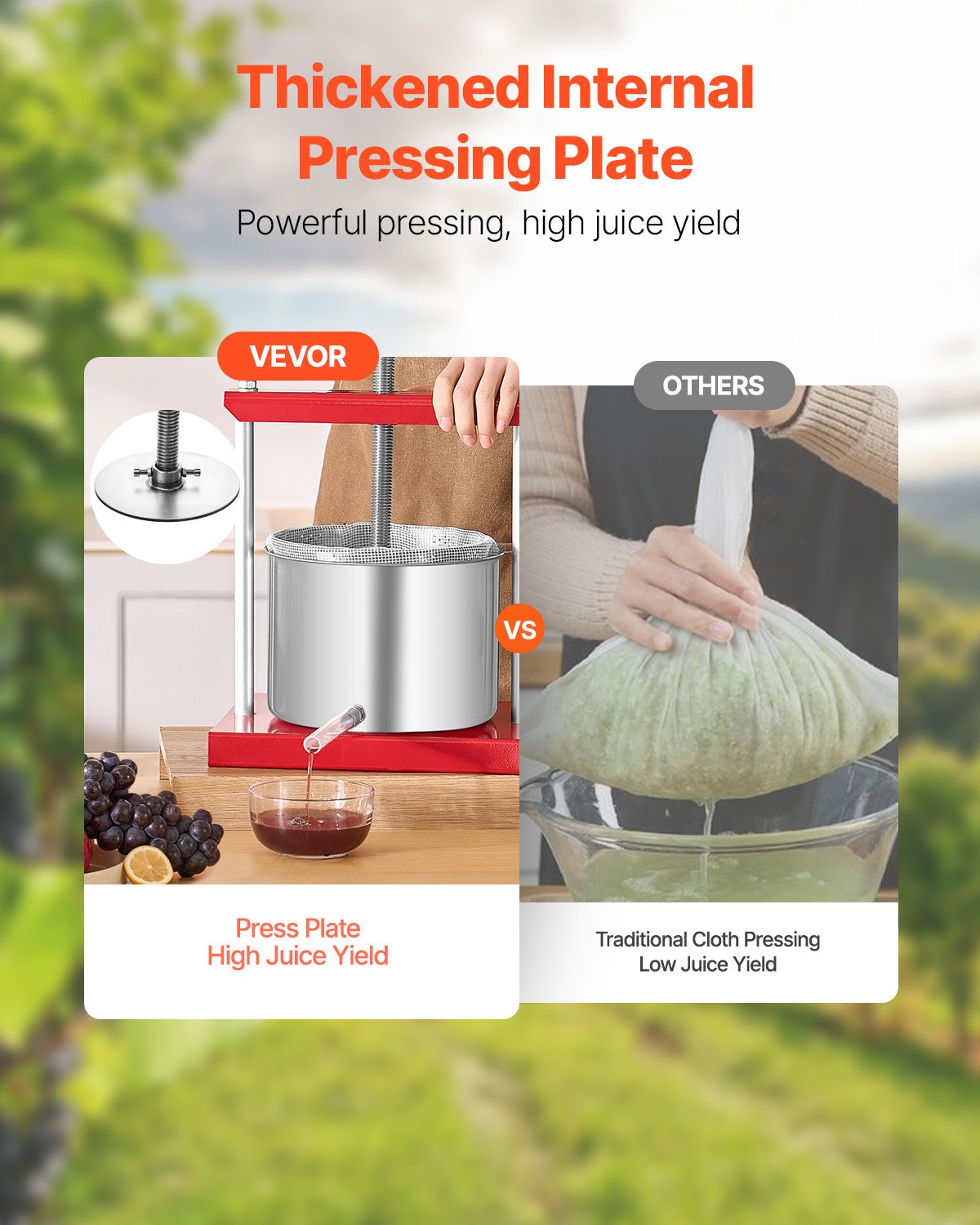 Fruit Wine Press Stainless Steel 6L 1.6 Gal Manual Juice Maker T-Handle