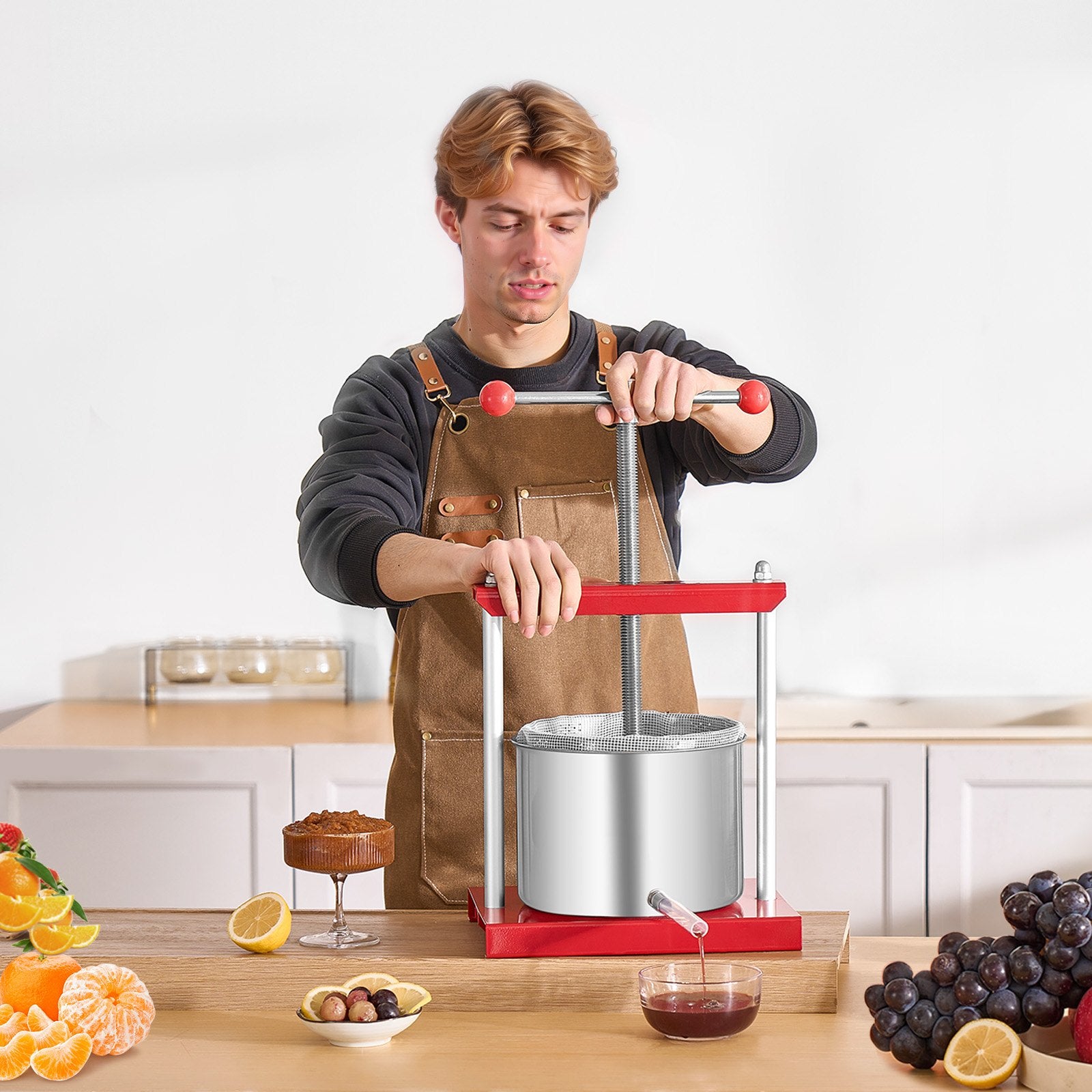 Fruit Wine Press Stainless Steel 6L 1.6 Gal Manual Juice Maker T-Handle
