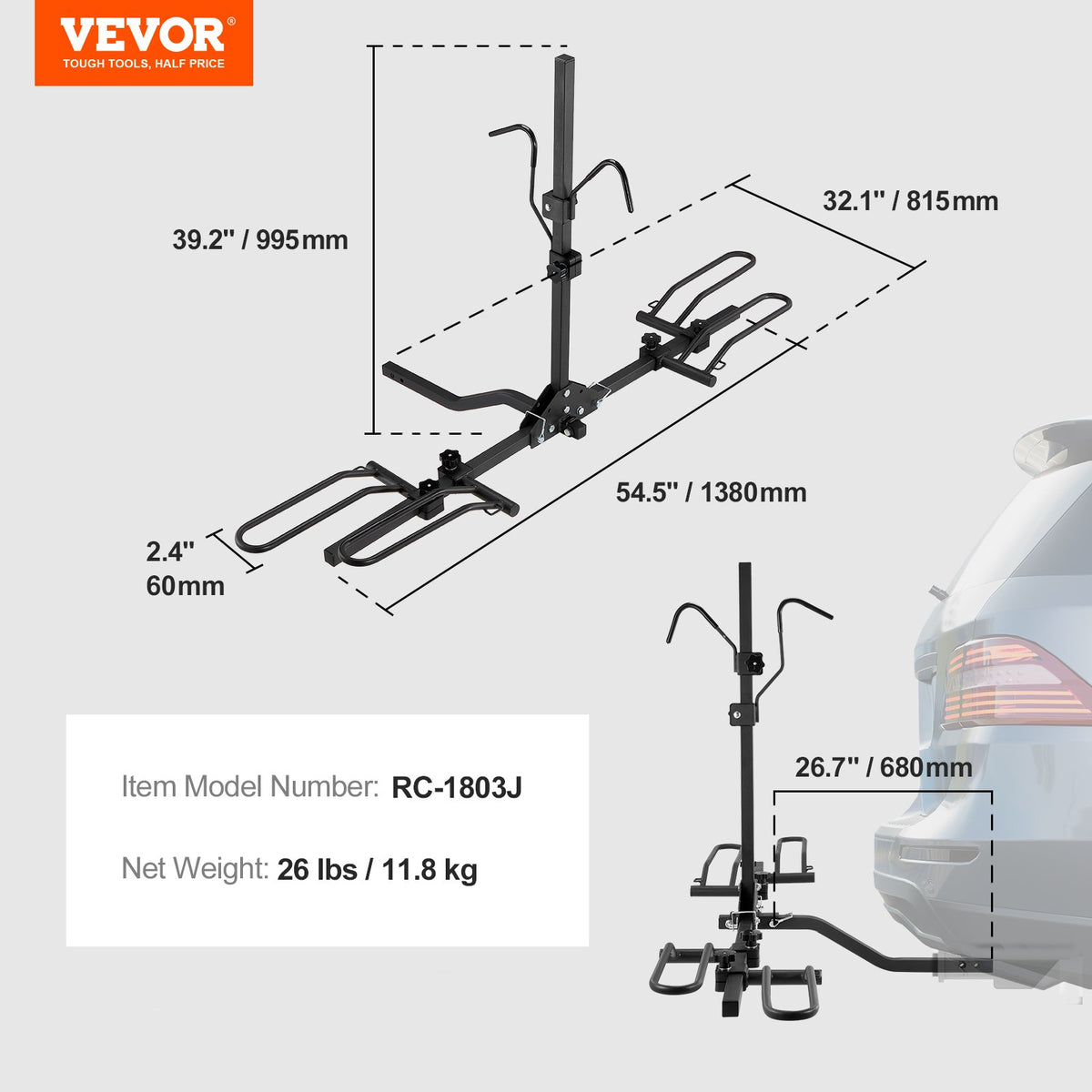 2-Bike Rack Hitch Mount Folding Carrier Car Truck SUV 1.25