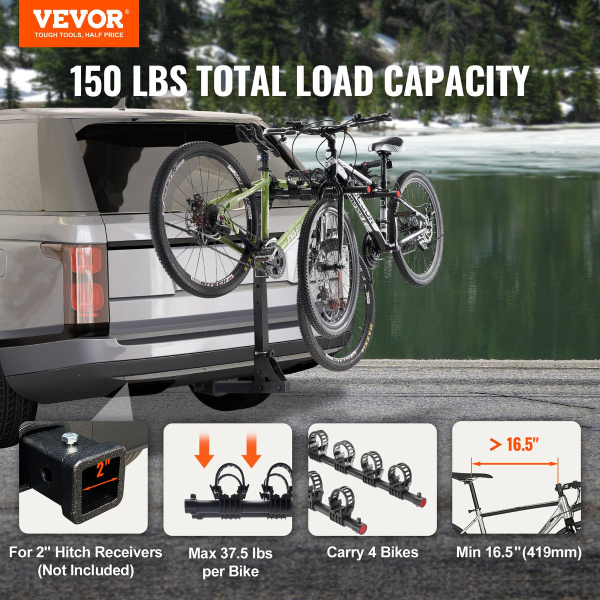 4 Bike Rack Hitch Mount Folding Swing Down Bicycle Carrier Car Truck SUV