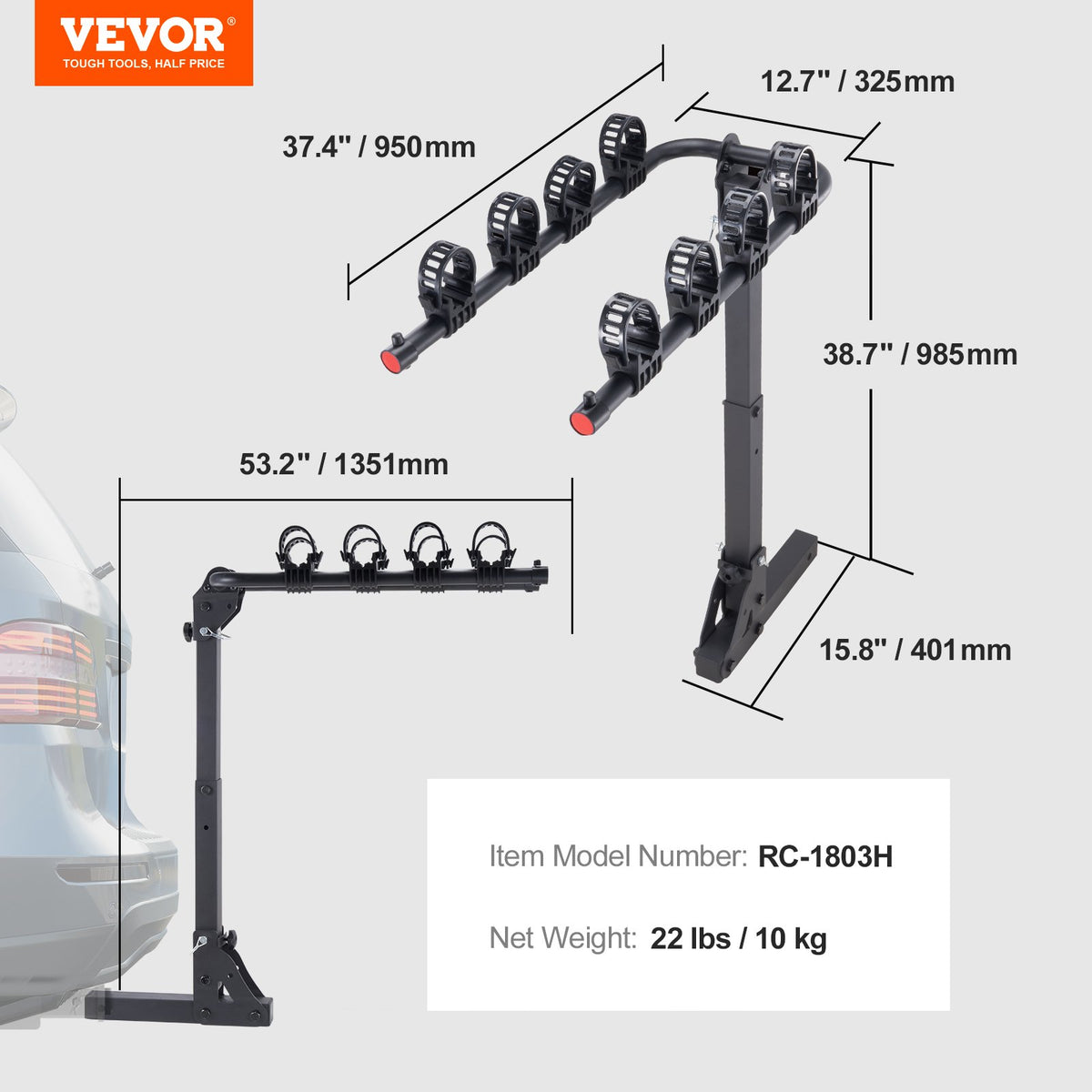 4 Bike Rack Hitch Mount Folding Swing Down Bicycle Carrier Car Truck SUV