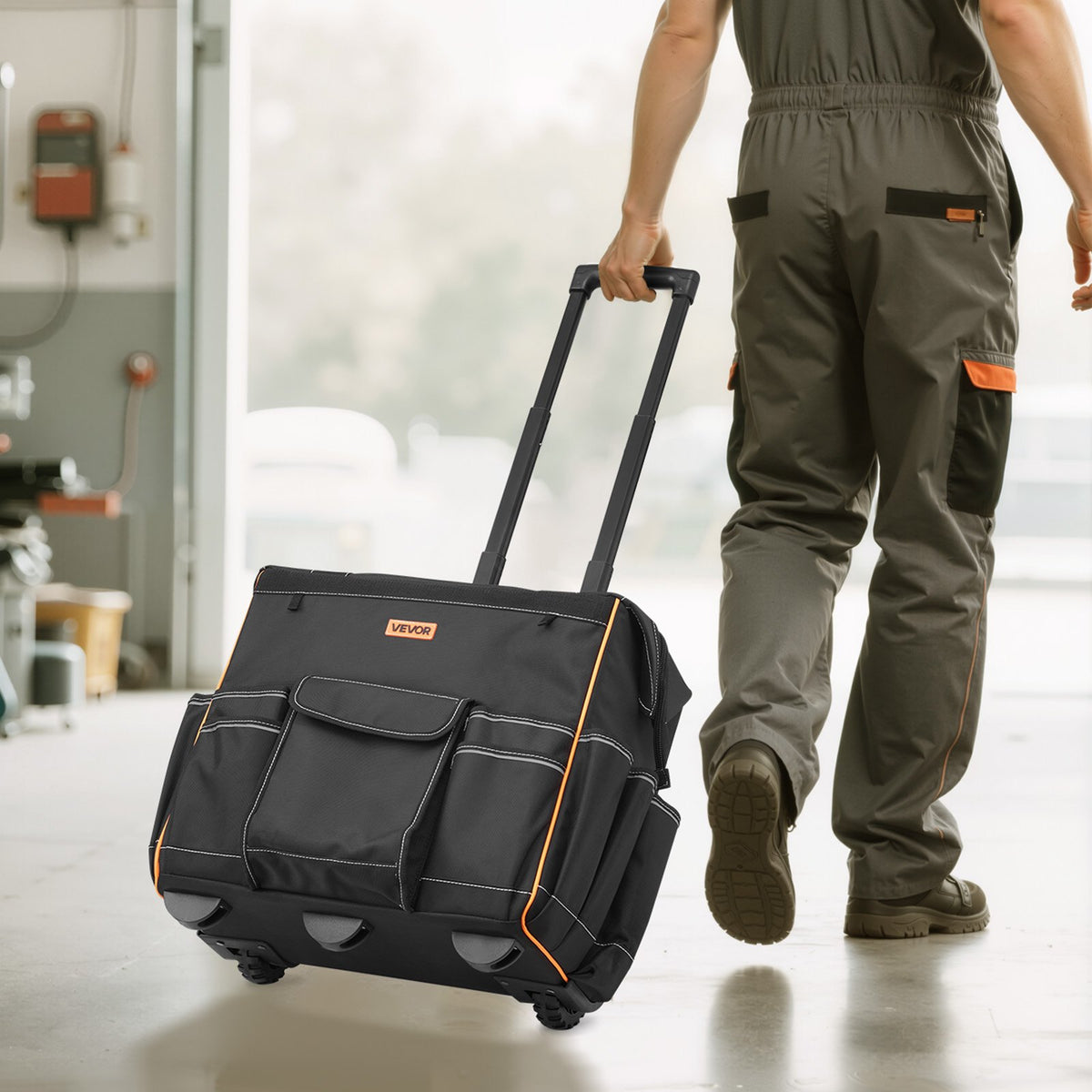 Rolling Tool Bag 110lbs 25 Pockets Heavy Duty Telescoping Handle Wheels Stable