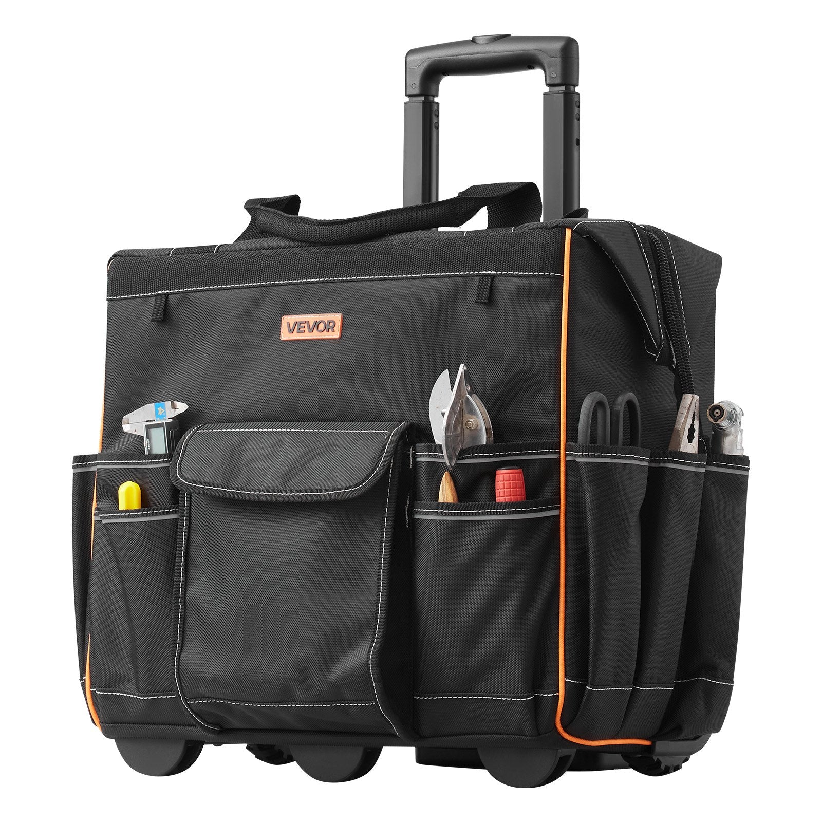 Rolling Tool Bag 110lbs 25 Pockets Heavy Duty Telescoping Handle Wheels Stable