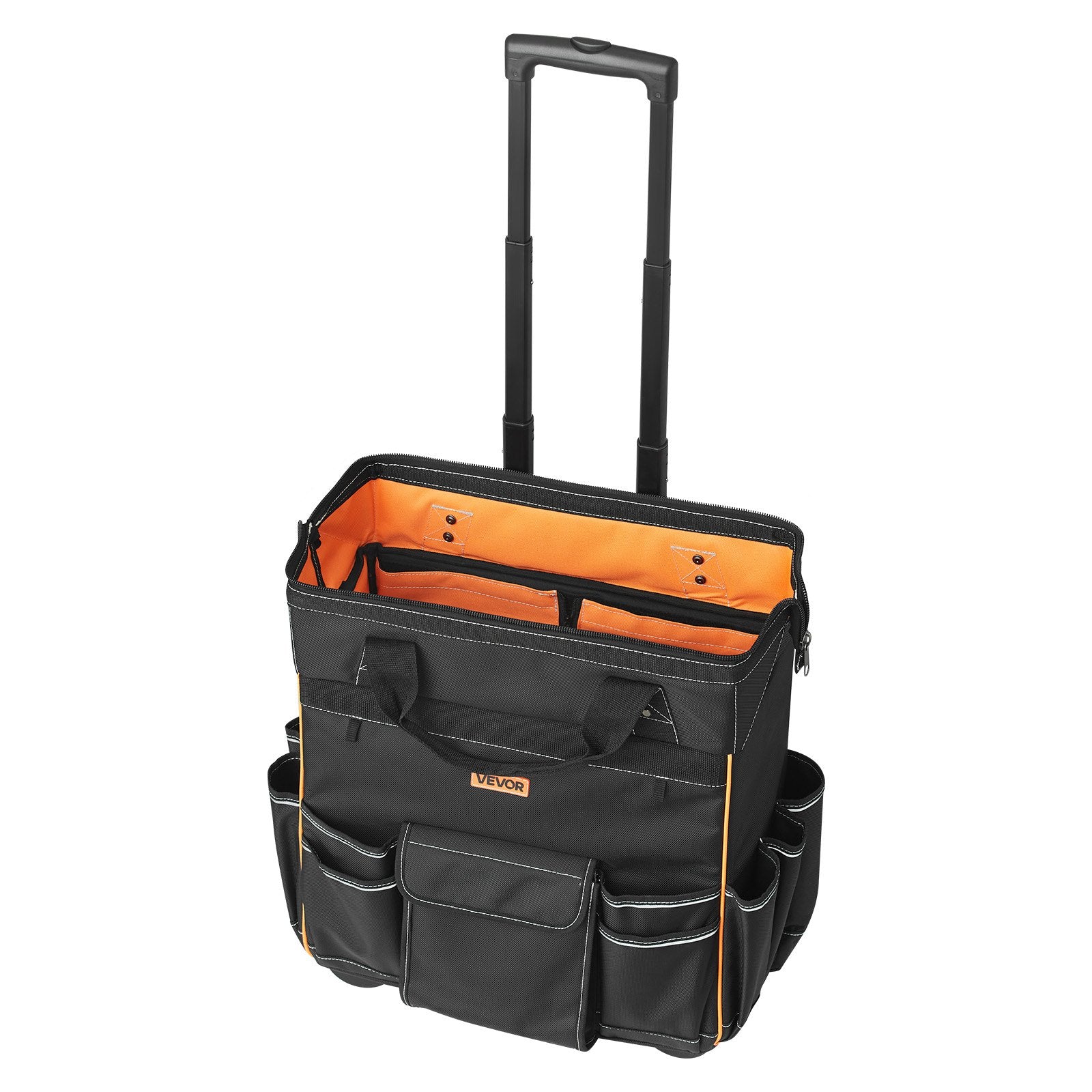 Rolling Tool Bag 110lbs 25 Pockets Heavy Duty Telescoping Handle Wheels Stable