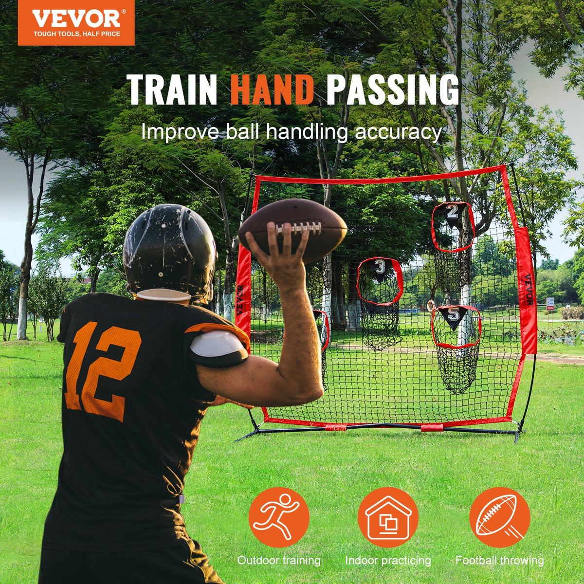 8 x 8 ft Football Trainer Throwing Net with 5 Target Pockets
