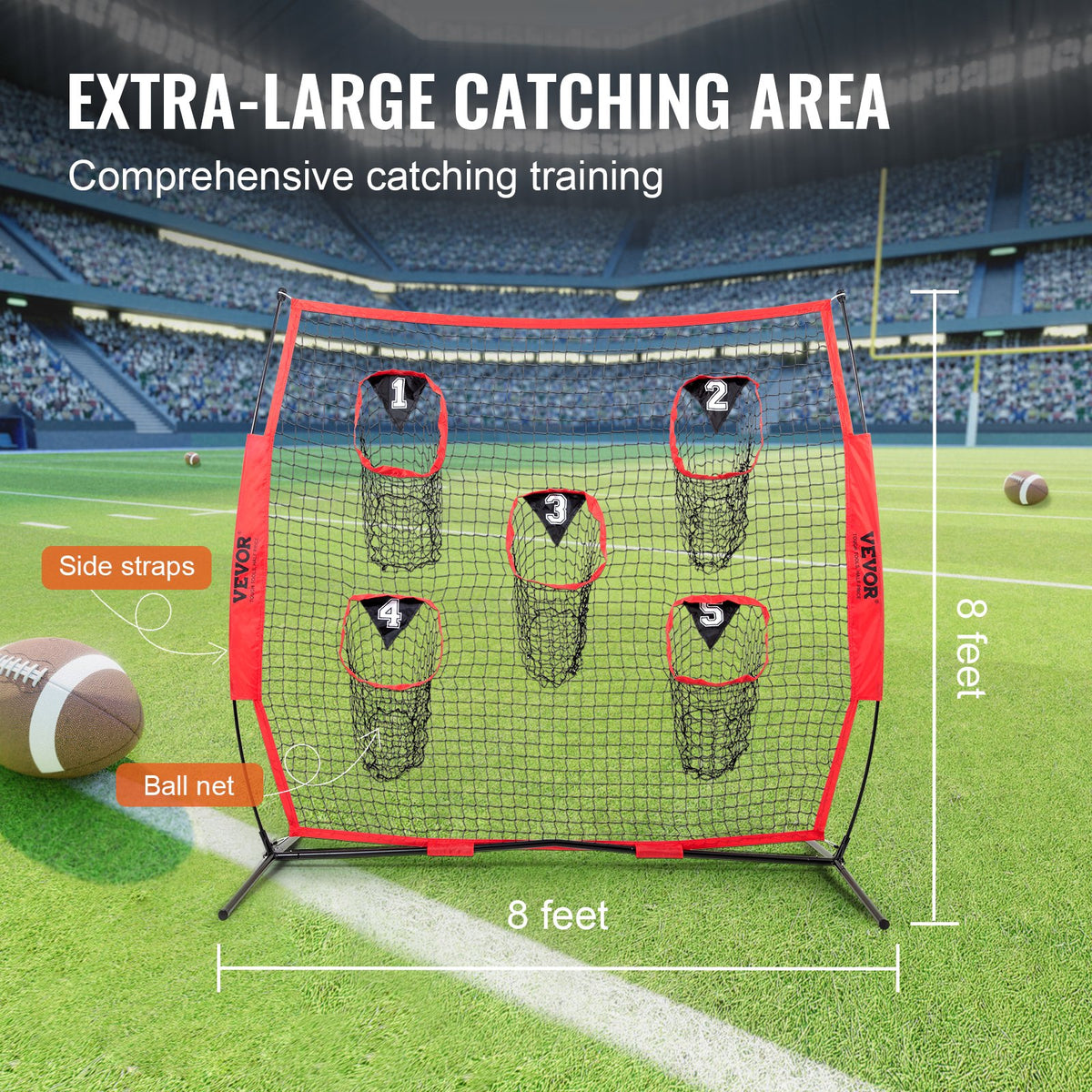 8 x 8 ft Football Trainer Throwing Net with 5 Target Pockets