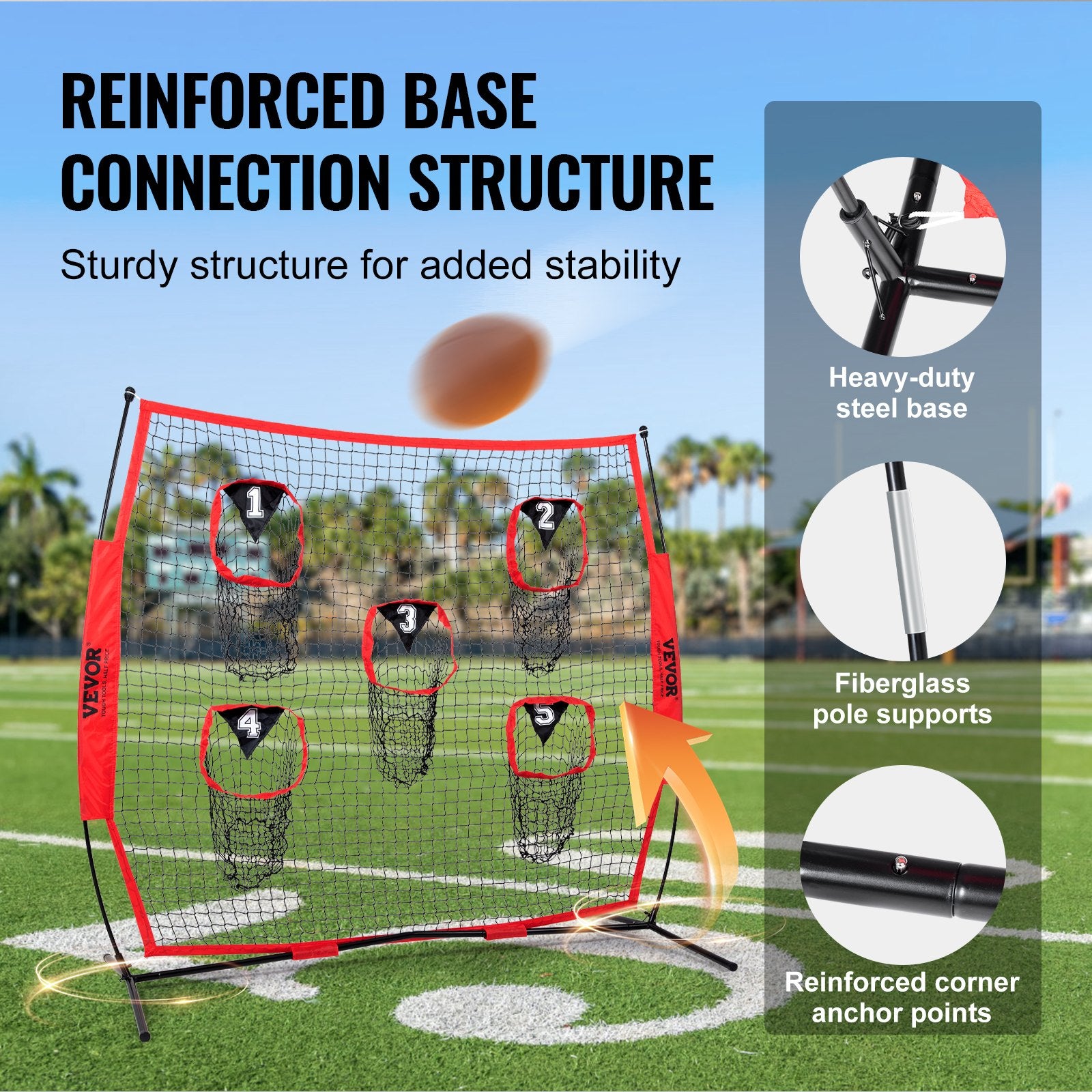 8 x 8 ft Football Trainer Throwing Net with 5 Target Pockets