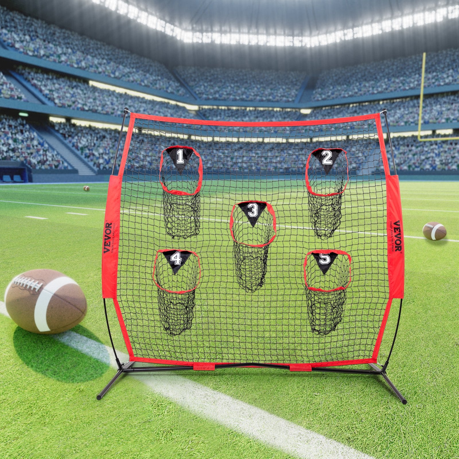 8 x 8 ft Football Trainer Throwing Net with 5 Target Pockets