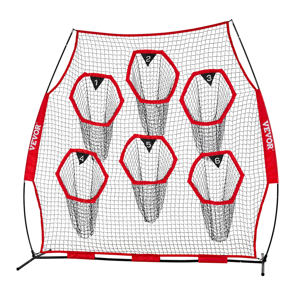 2438.4x2438.4mm Football Trainer Throwing Net with 6 Target Pockets, Red