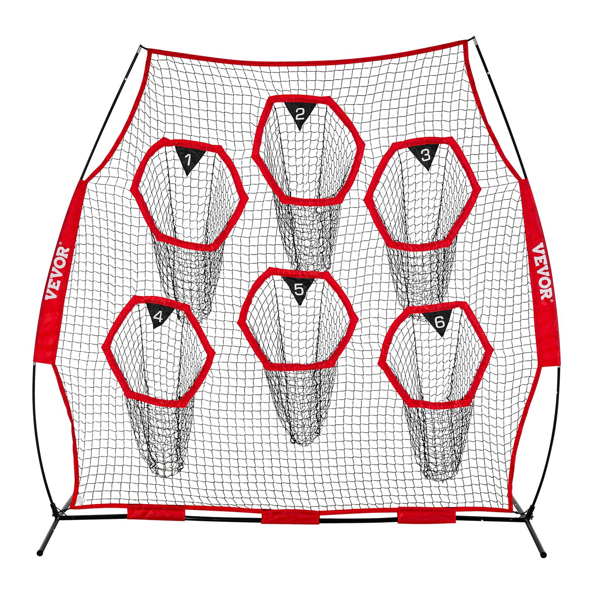 2438.4x2438.4mm Football Trainer Throwing Net with 6 Target Pockets, Red
