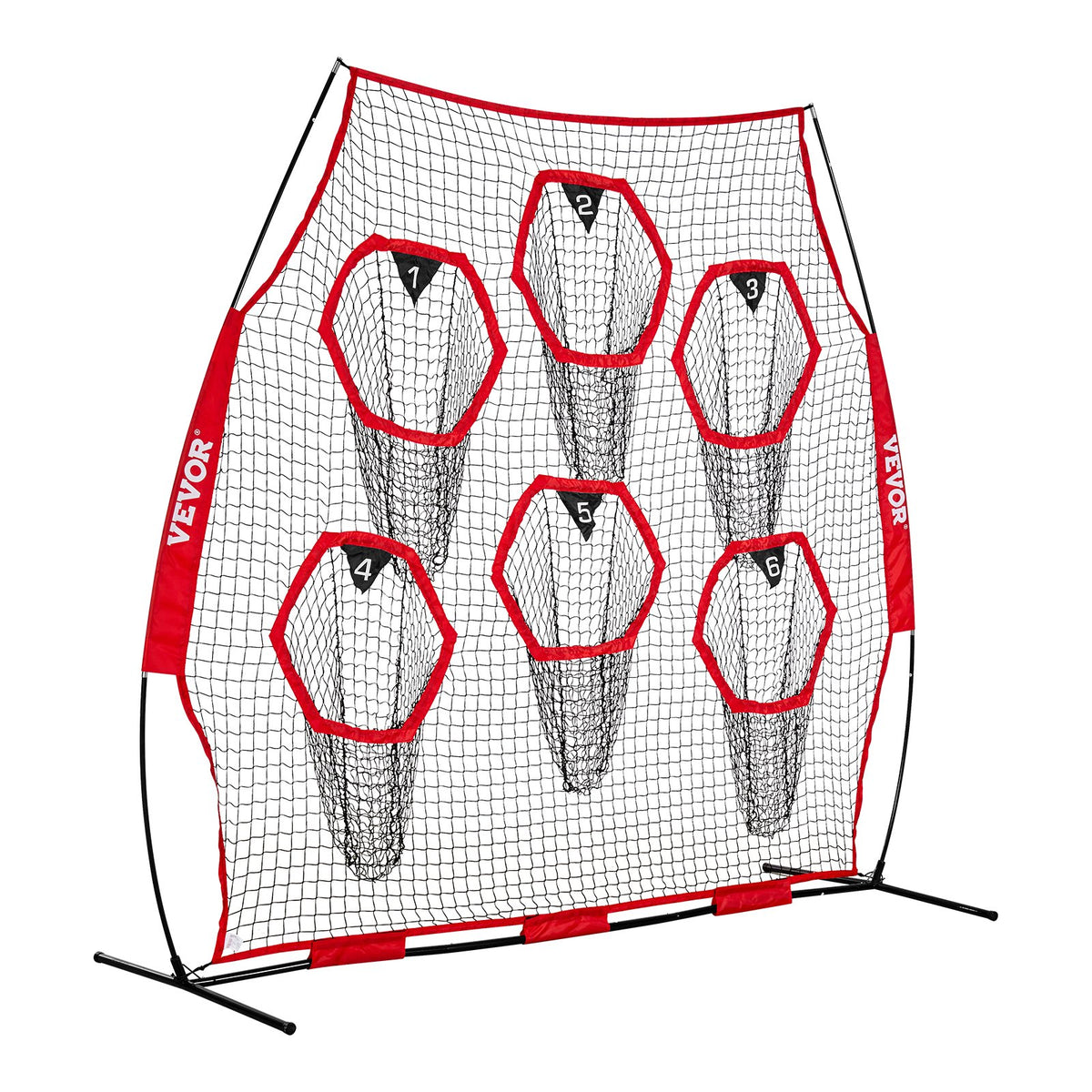 2438.4x2438.4mm Football Trainer Throwing Net with 6 Target Pockets, Red