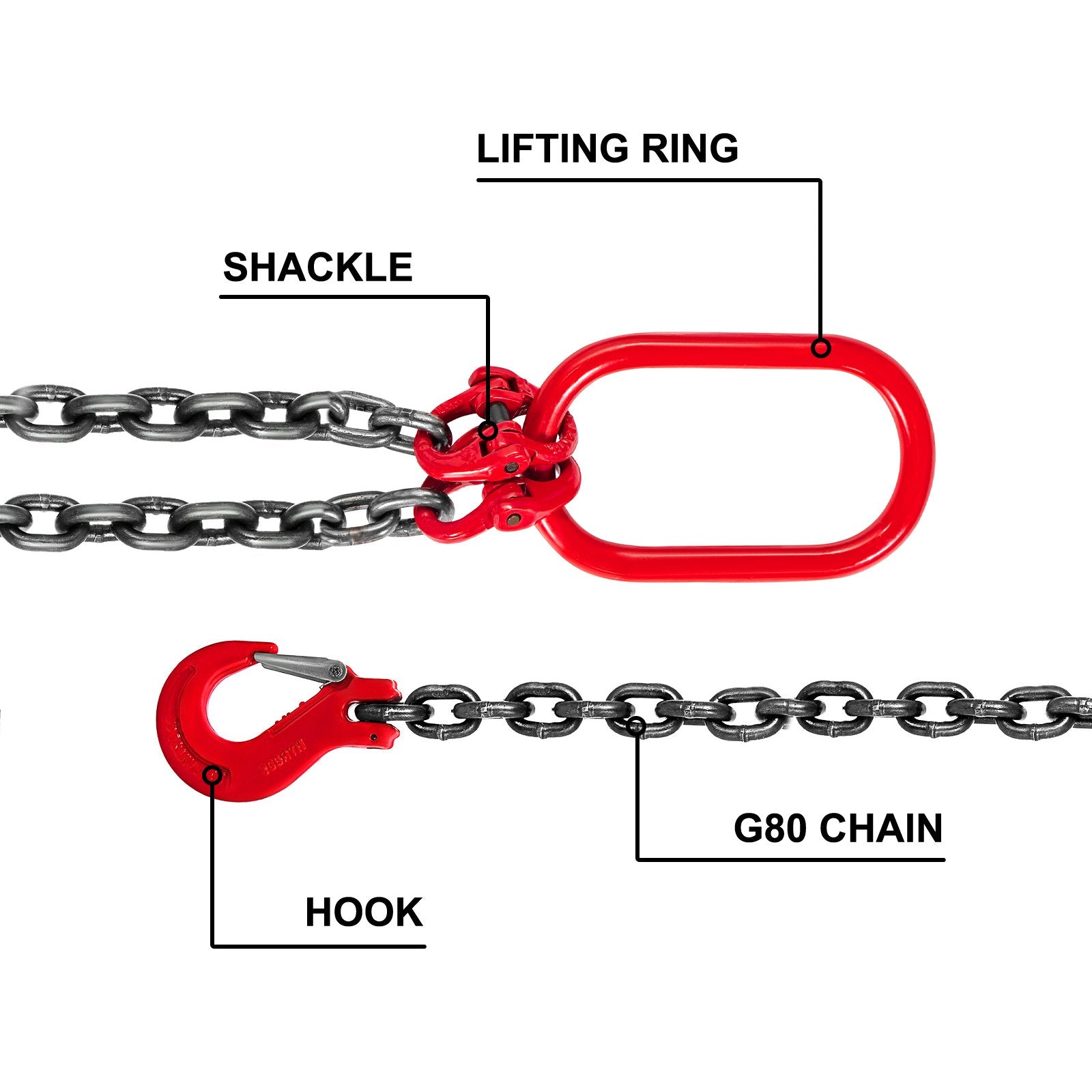 10mm x 150cm Chain Sling G80 2-Leg Lifting Chain with Hooks 5 Ton Capacity