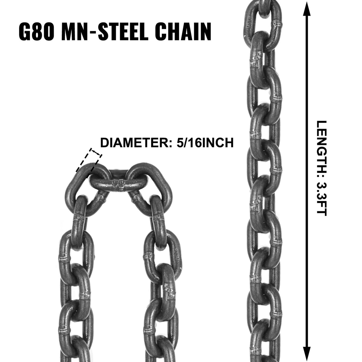 8mm x 1m Chain Sling G80 4-Leg Lifting Chain with Hooks 5 Ton Capacity