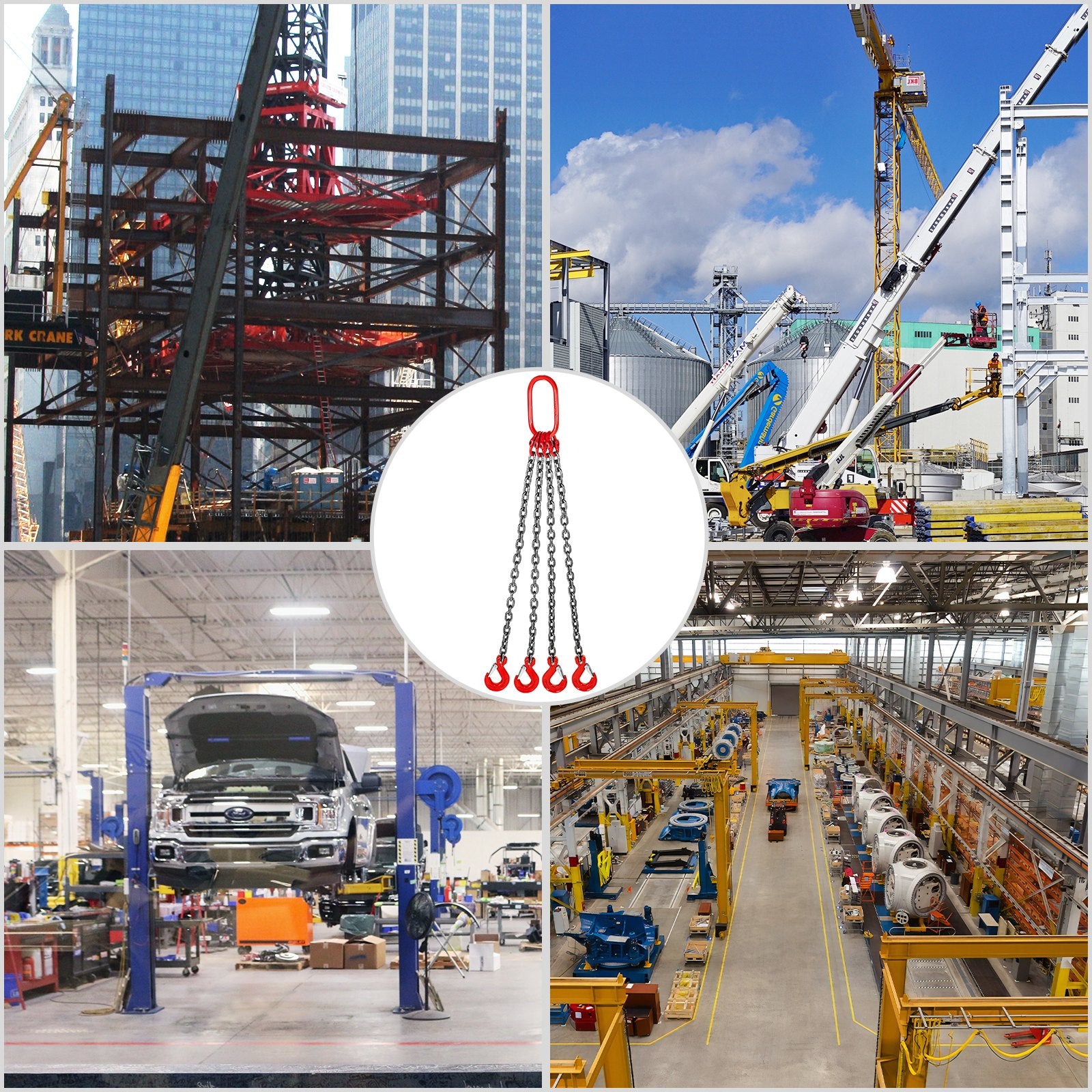 8mm x 1m Chain Sling G80 4-Leg Lifting Chain with Hooks 5 Ton Capacity
