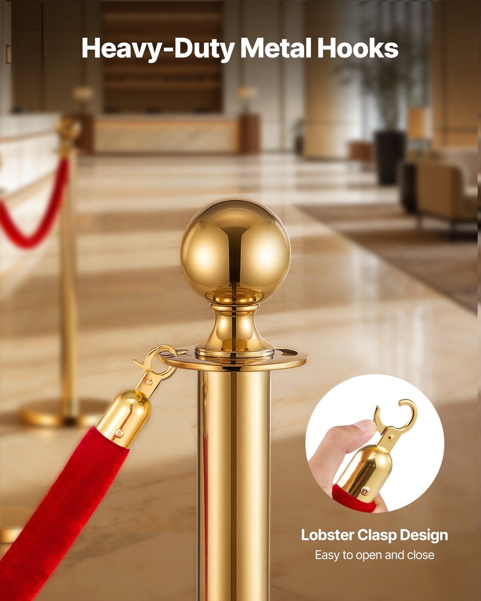Stanchion Ropes 2Pc Red Velvet 1.5m Crowd Control Gold Hooks Queue Barrier Event