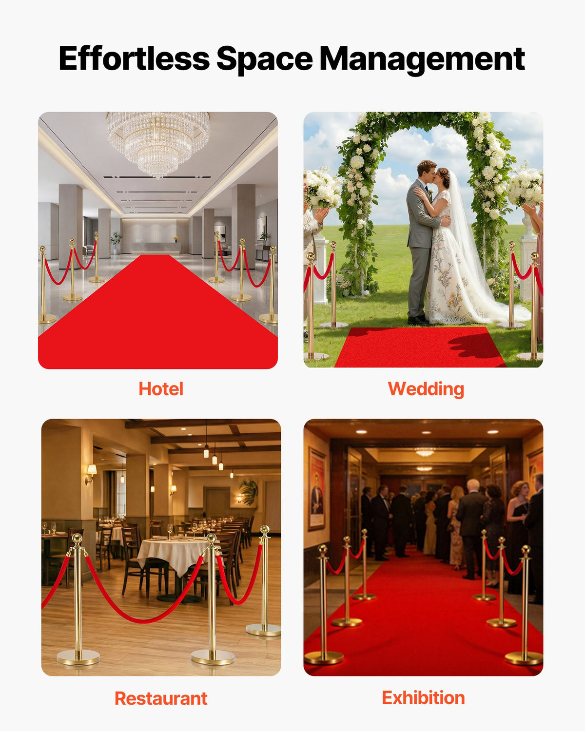 Stanchion Ropes 2Pc Red Velvet 1.5m Crowd Control Gold Hooks Queue Barrier Event