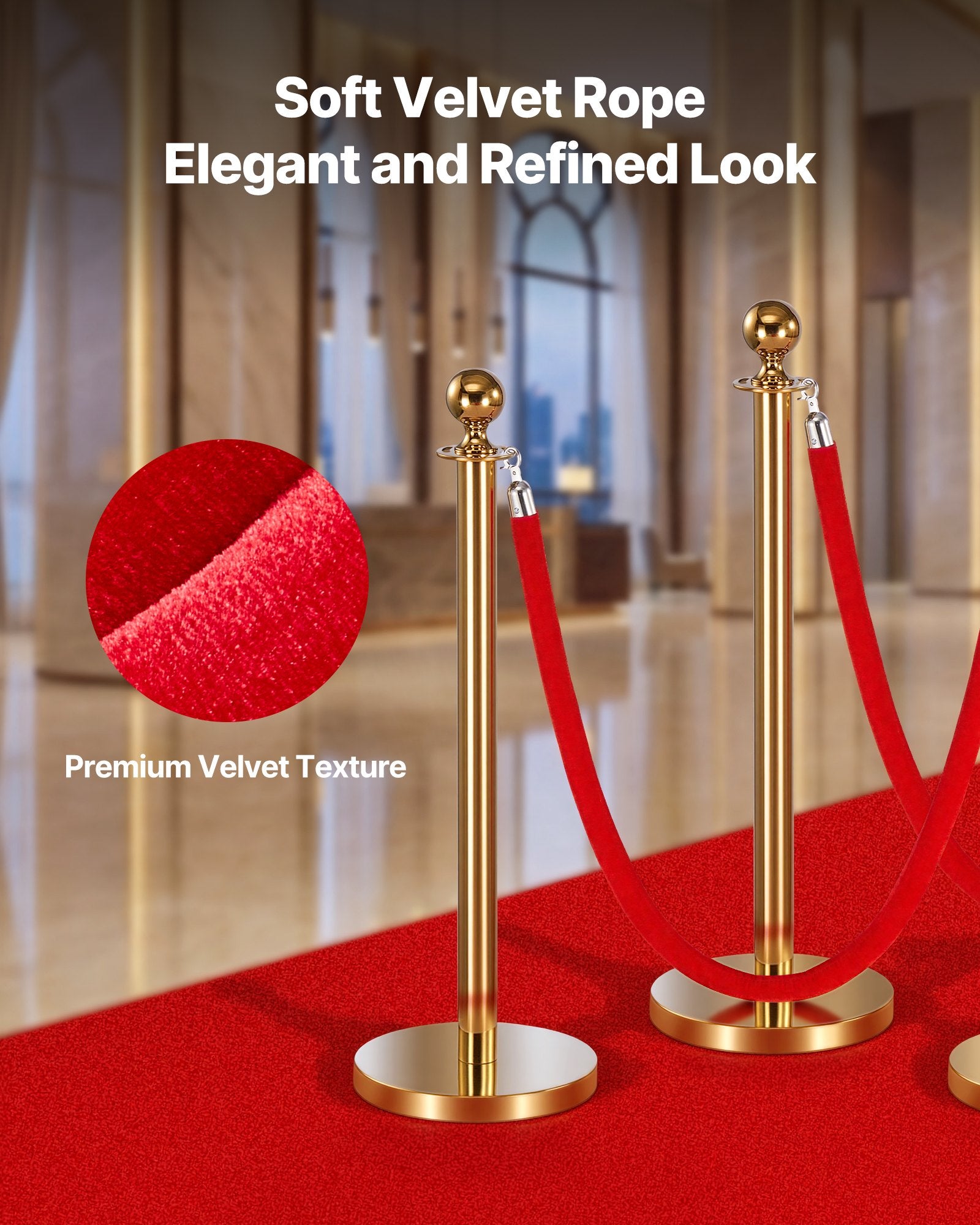 Stanchion Ropes 4Pcs Red Velvet 1.5m Crowd Control Slvr Hooks Q Barrier Event