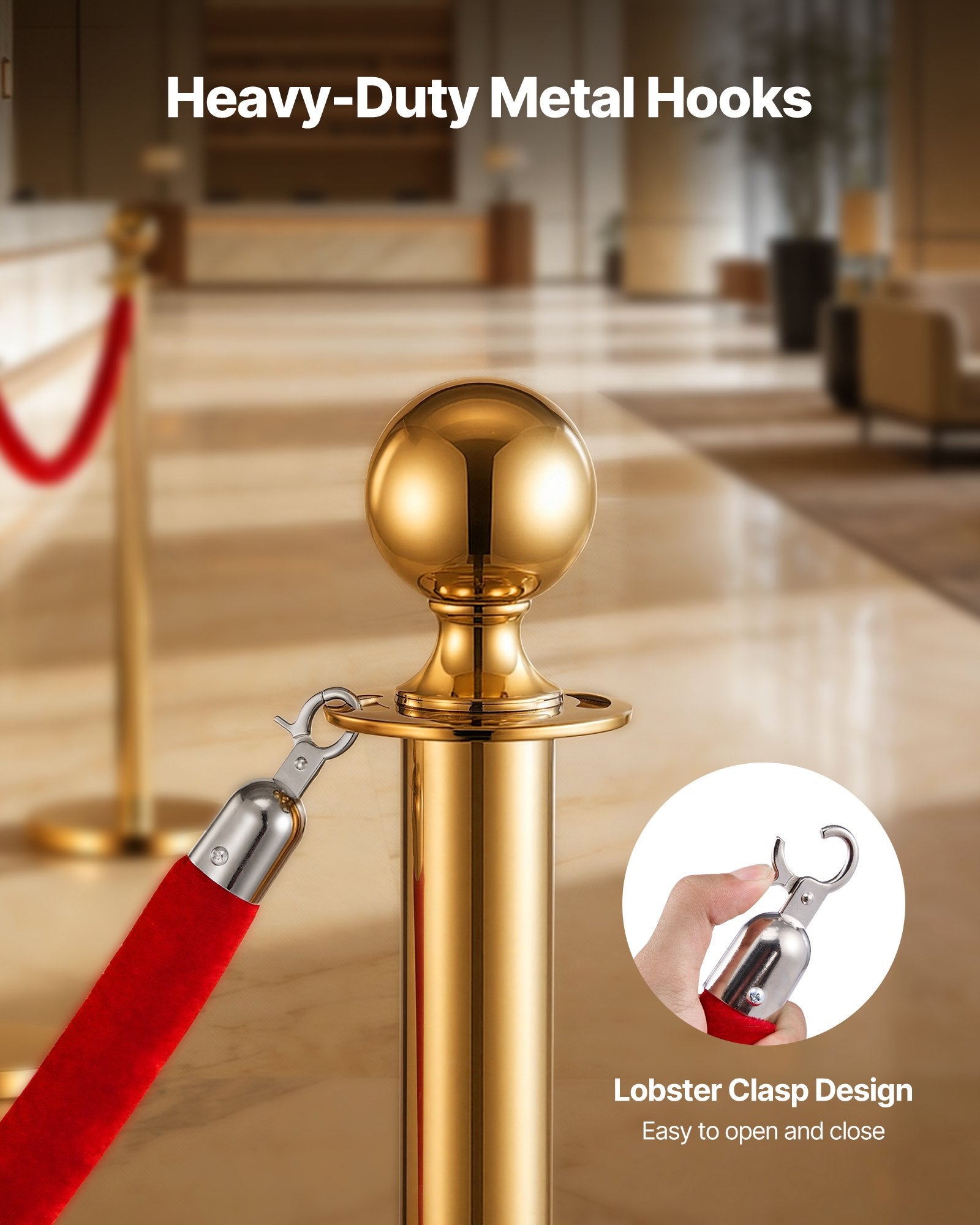 Stanchion Ropes 4Pcs Red Velvet 1.5m Crowd Control Slvr Hooks Q Barrier Event
