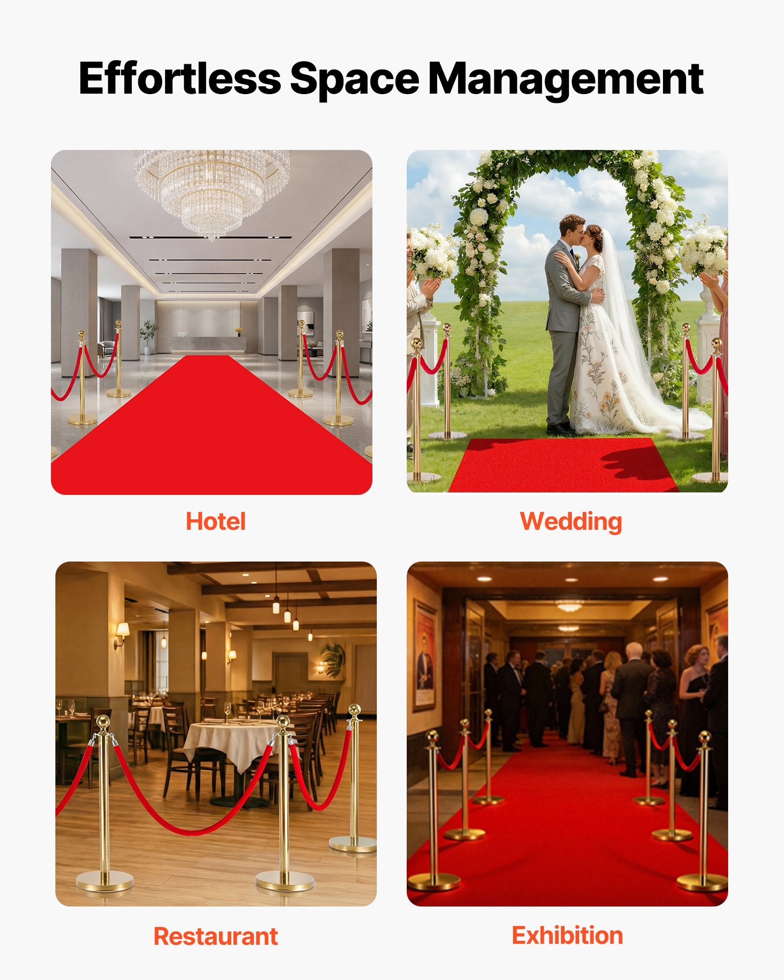 Stanchion Ropes 4Pcs Red Velvet 1.5m Crowd Control Slvr Hooks Q Barrier Event