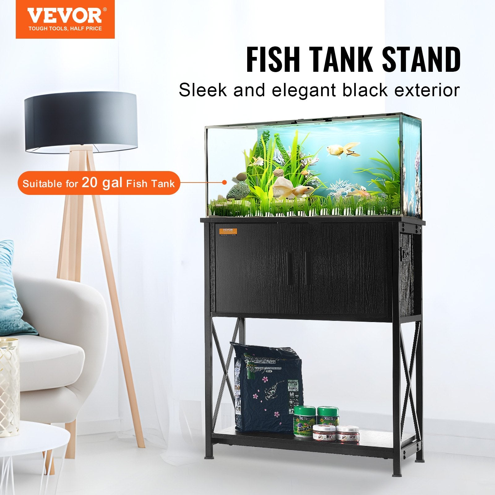 Aquarium Stand 20 Gallon Fish Tank Steel MDF Stand Storage Cabinet Black