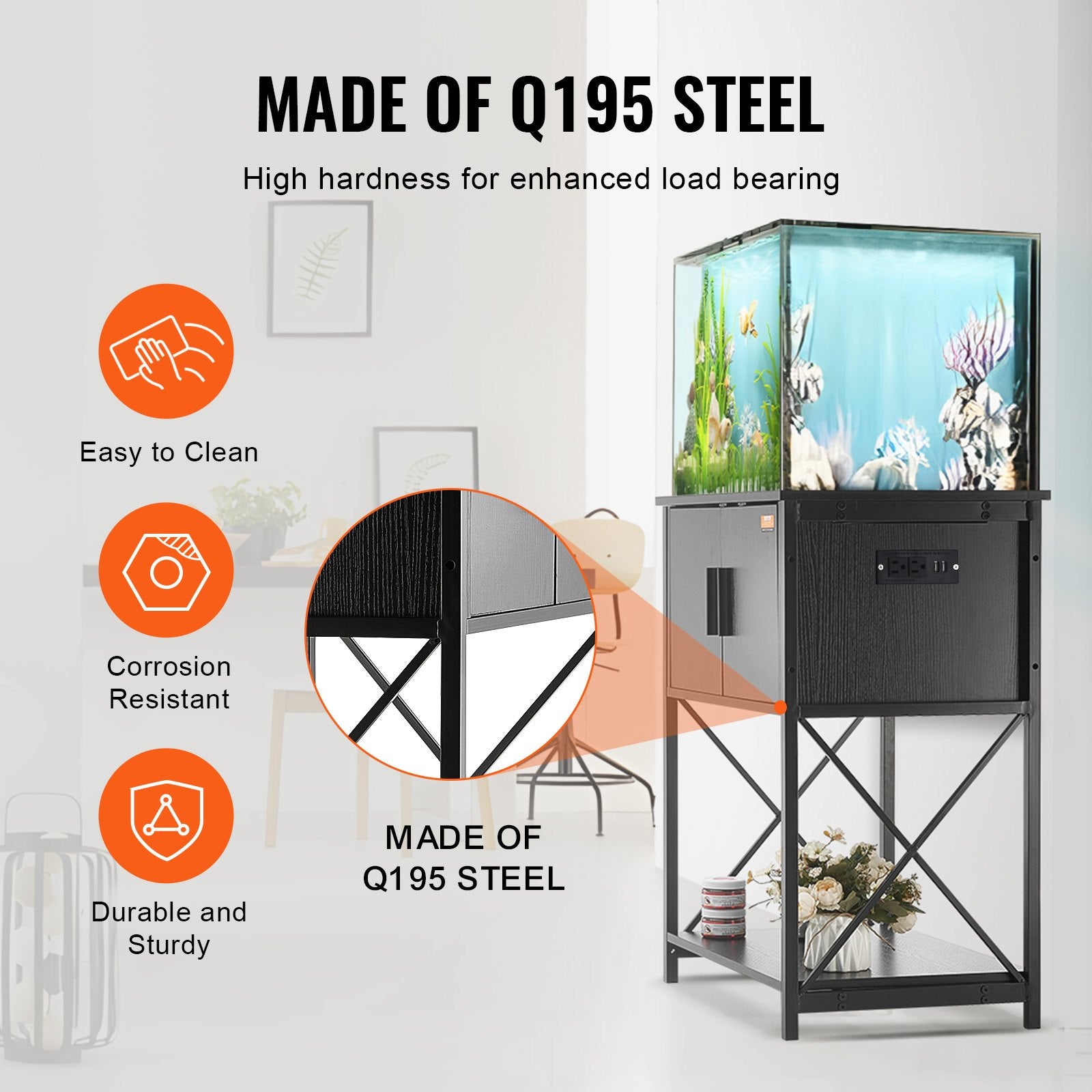 Aquarium Stand 20 Gallon Fish Tank Steel MDF Stand Storage Cabinet Black