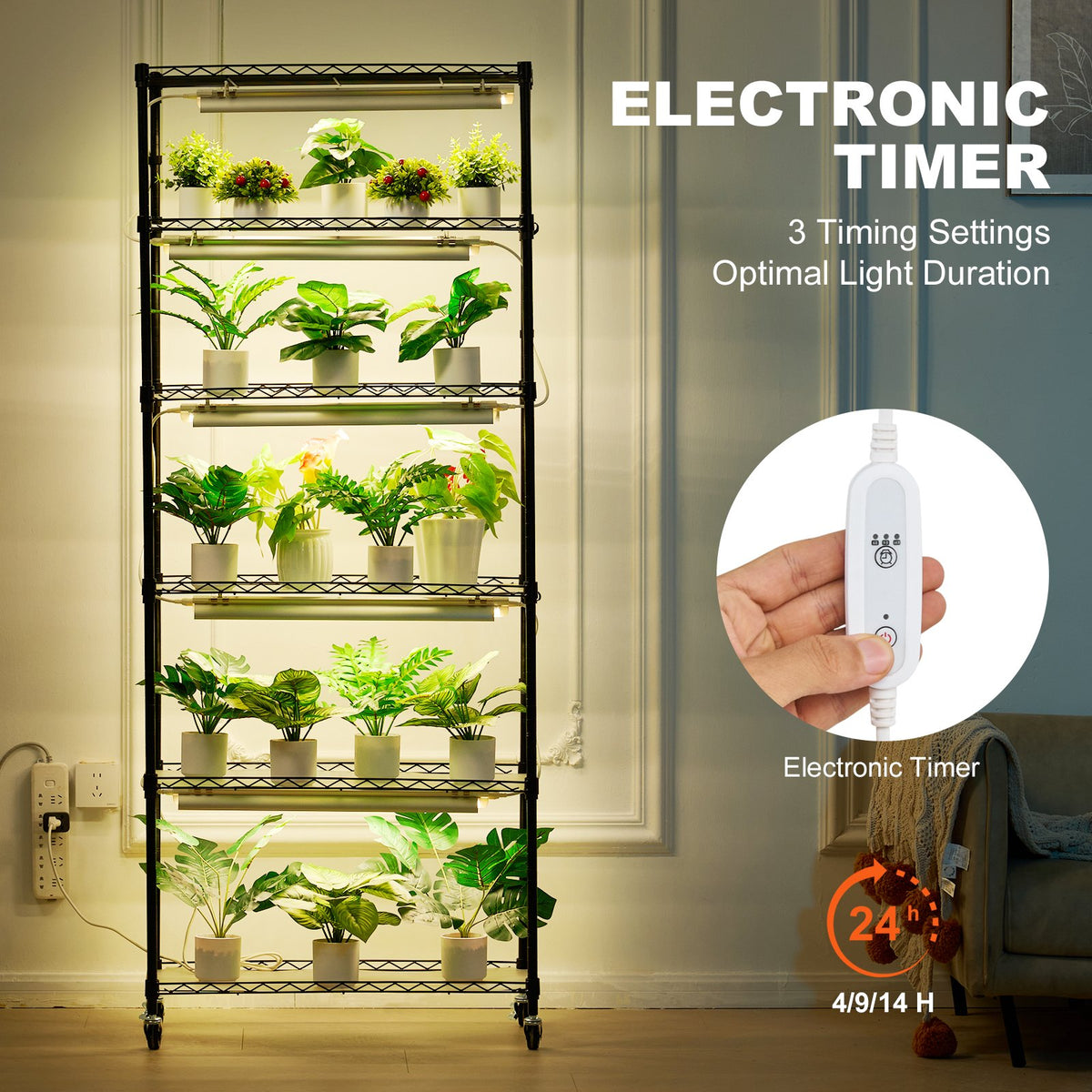 Plant Stand with Grow Light 6-Tier Shelf 150W Full Spectrum Light with Timer