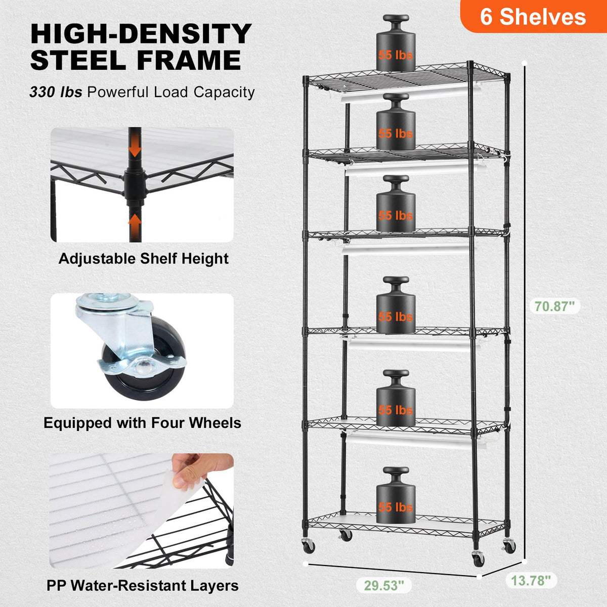 Plant Stand with Grow Light 6-Tier Shelf 150W Full Spectrum Light with Timer