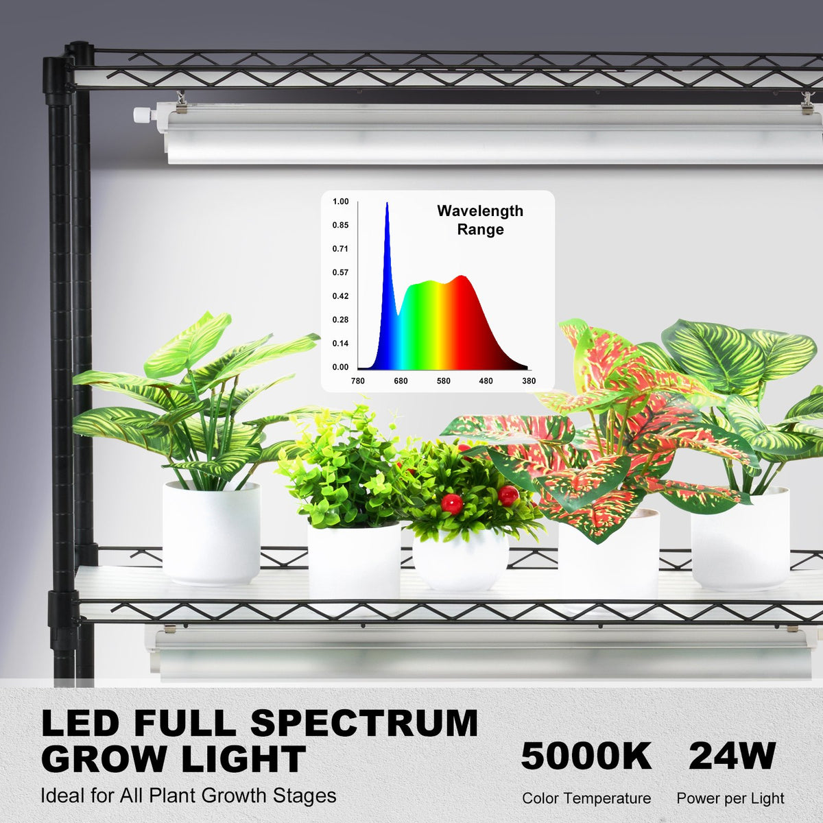 Plant Stand with Grow Light 6 Tiers 192W DIY Metal Shelf with Adjustable Rack