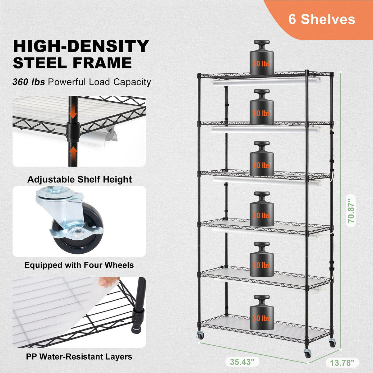 Plant Stand with Grow Light 6 Tiers 150W Metal Shelf 3 Modes Timer 90x35x180cm