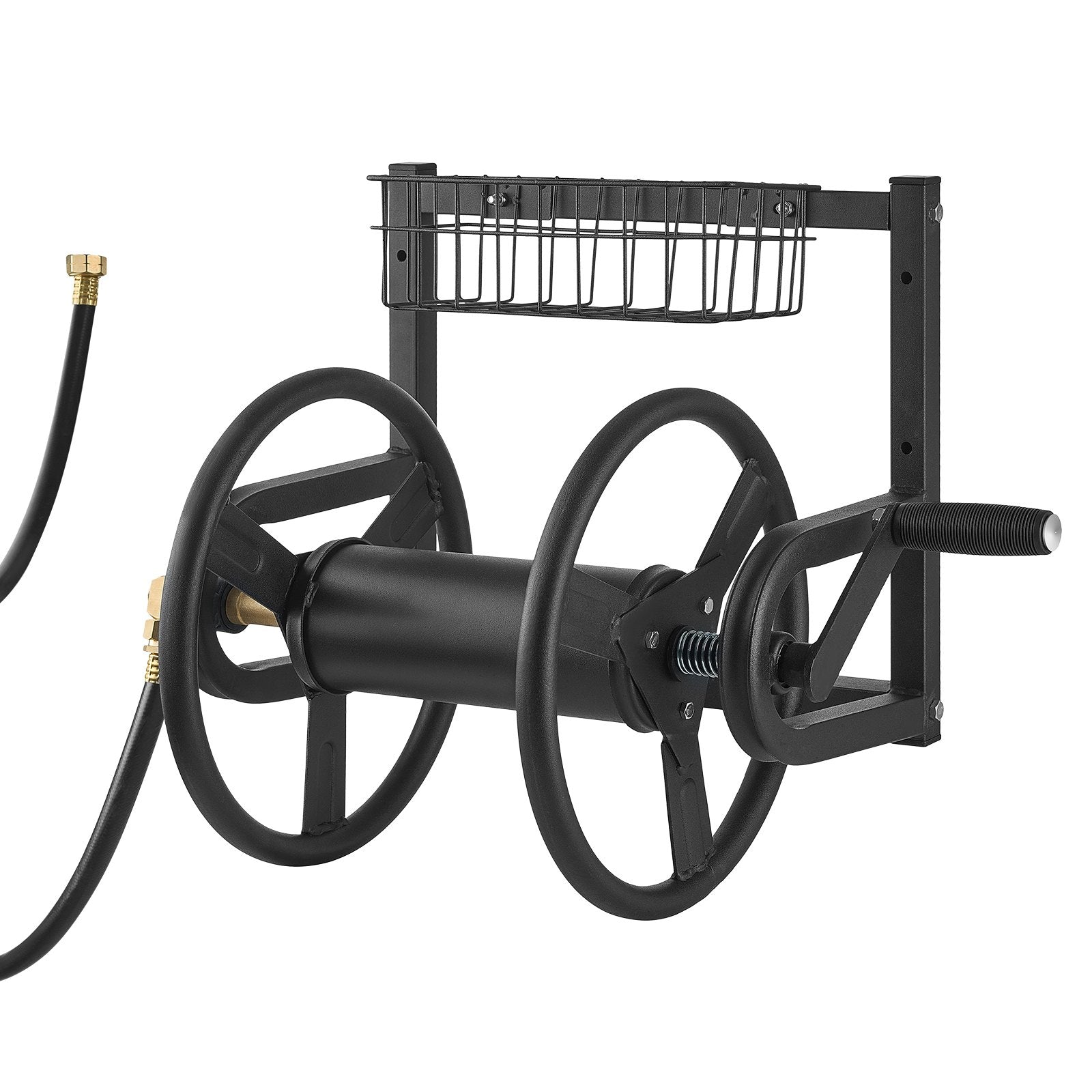 Wall Mounted Garden Hose Reel Holds 125ft Heavy-Duty Manual Brass Fitting