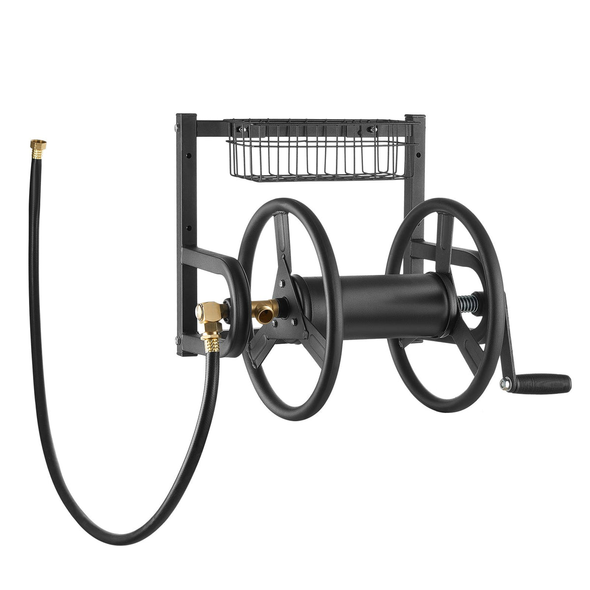 Wall Mounted Garden Hose Reel Holds 125ft Heavy-Duty Manual Brass Fitting