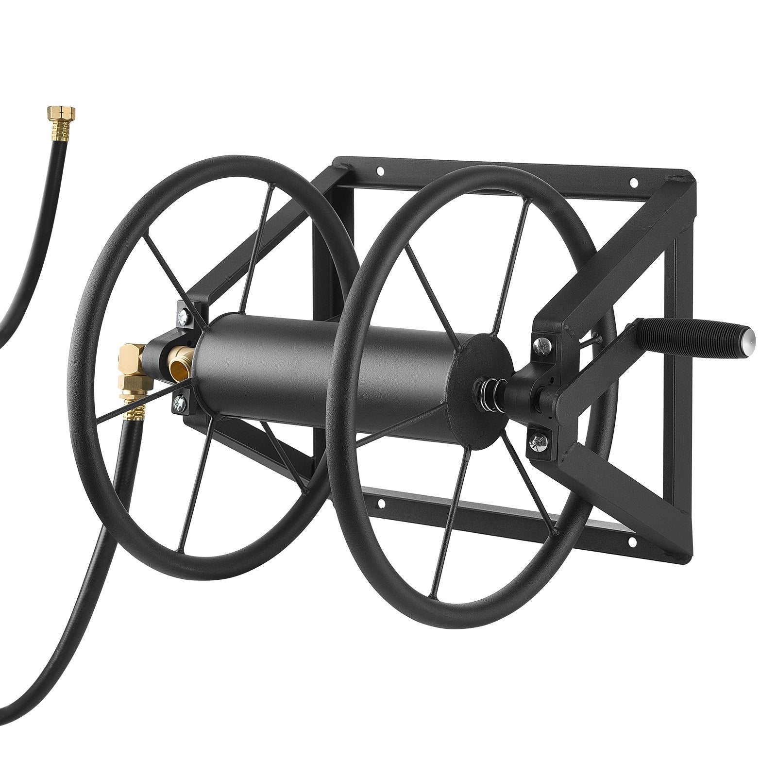 Wall Mounted Garden Hose Reel 200ft 5/8in Heavy Duty Steel w/ Brass Fitting