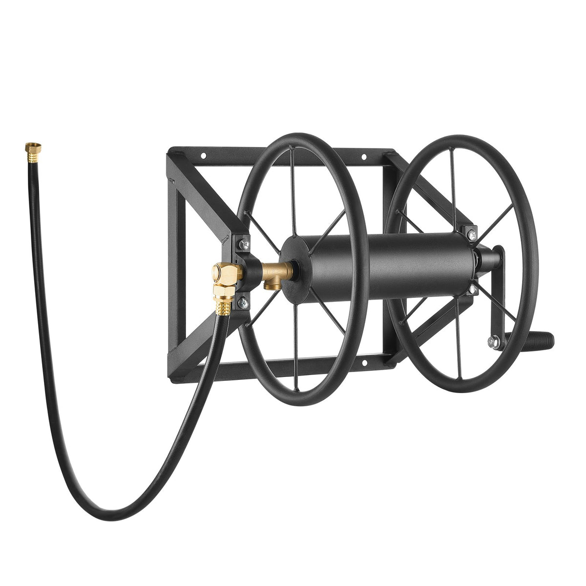 Wall Mounted Garden Hose Reel 200ft 5/8in Heavy Duty Steel w/ Brass Fitting