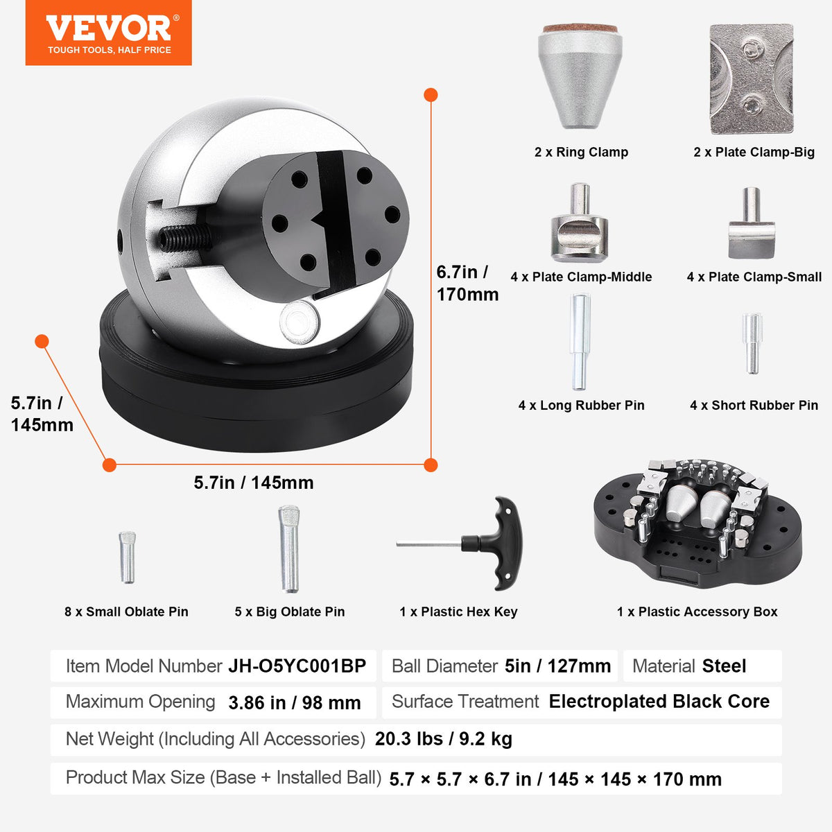 Engraving Block 5in Ball Vise Jewelry Engraving with 34PCS Attachments Base