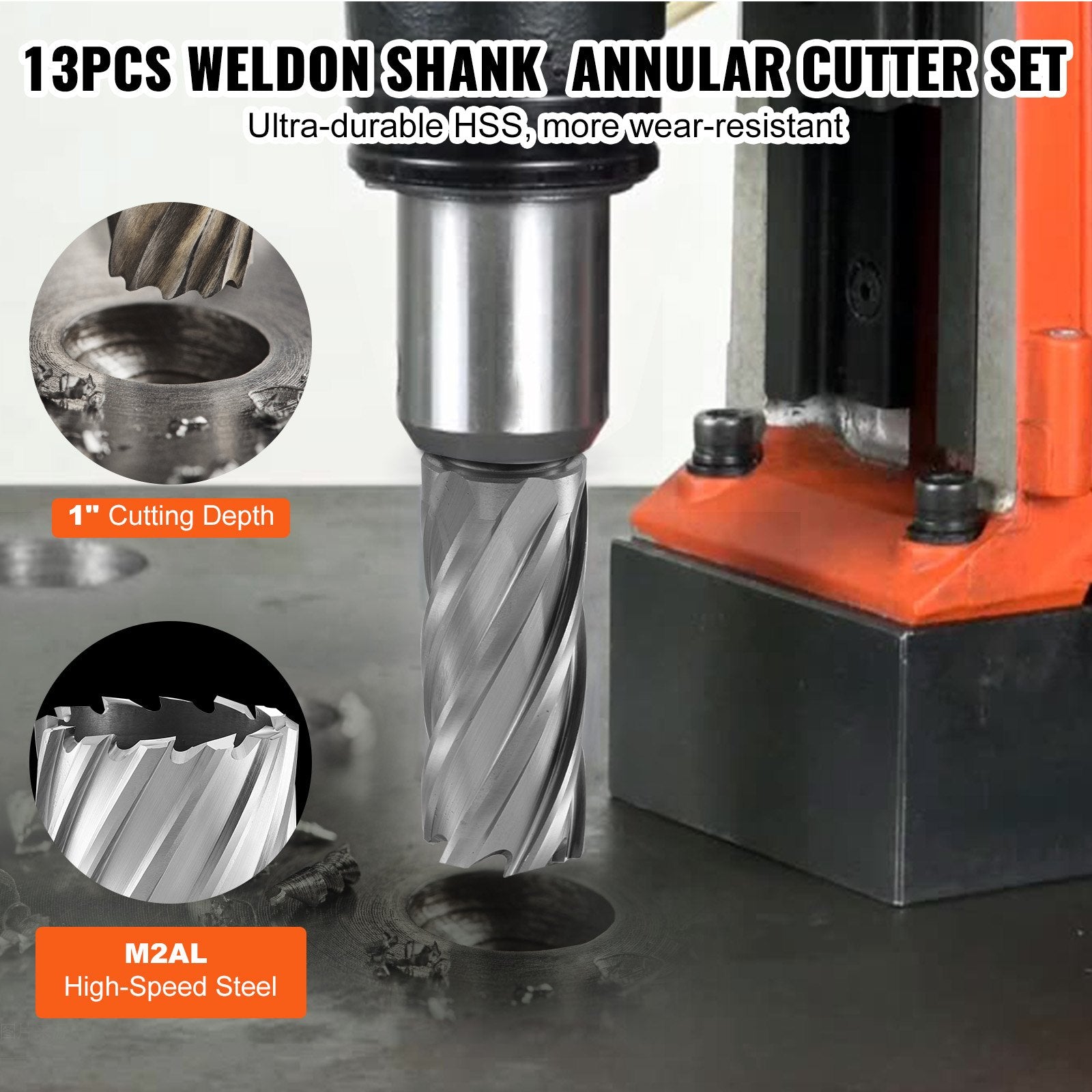 Annular Cutter Set 13Pcs Weldon Shank Mag Drill Bits 2in Depth HSS with Case