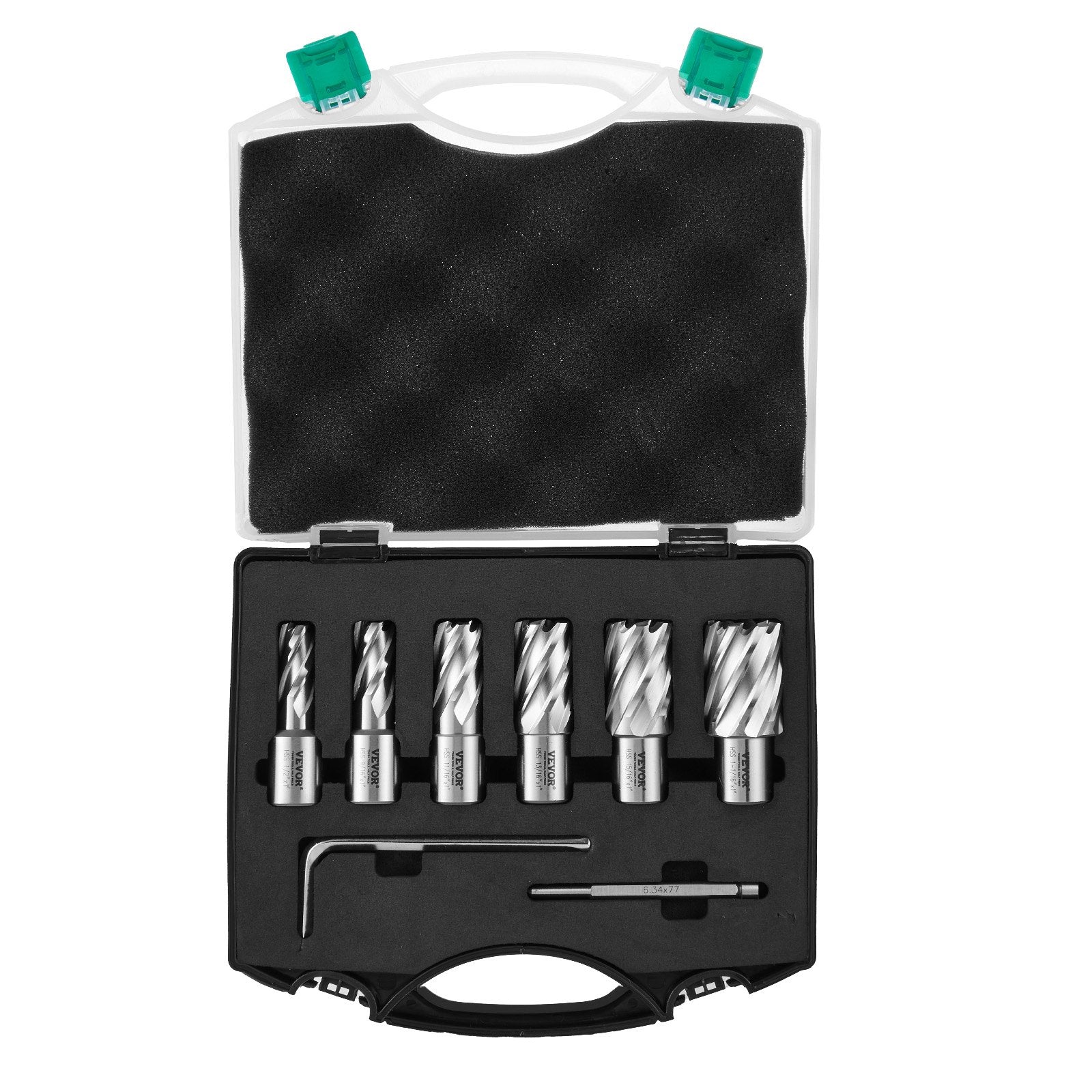 Annular Cutter Set 6pcs Weldon Shank 1in Depth 1/2-1-1/16in M2AL HSS Pilot