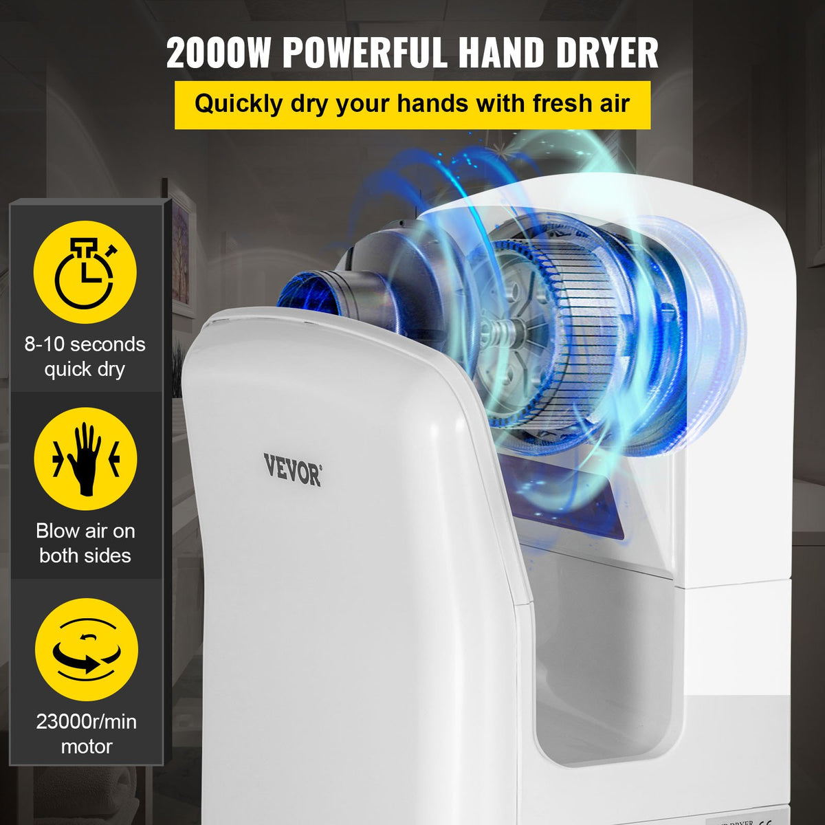 Hand Dryer Jet Blade Automatic High Speed Washroom White