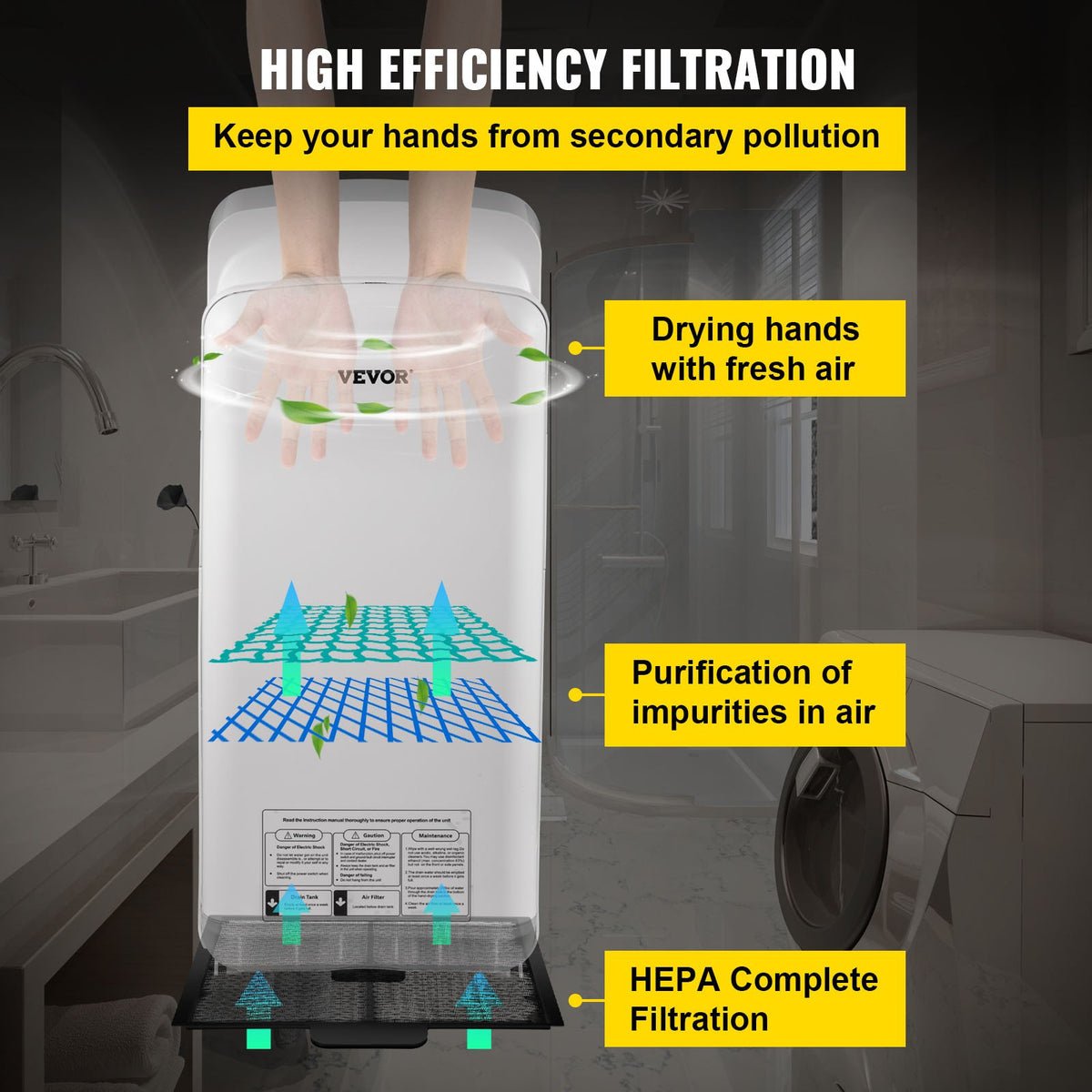 Hand Dryer Jet Blade Automatic High Speed Washroom White
