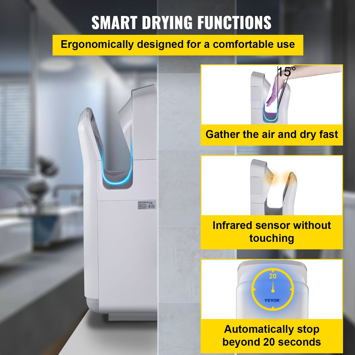 Hand Dryer Jet Blade Automatic High Speed Washroom White
