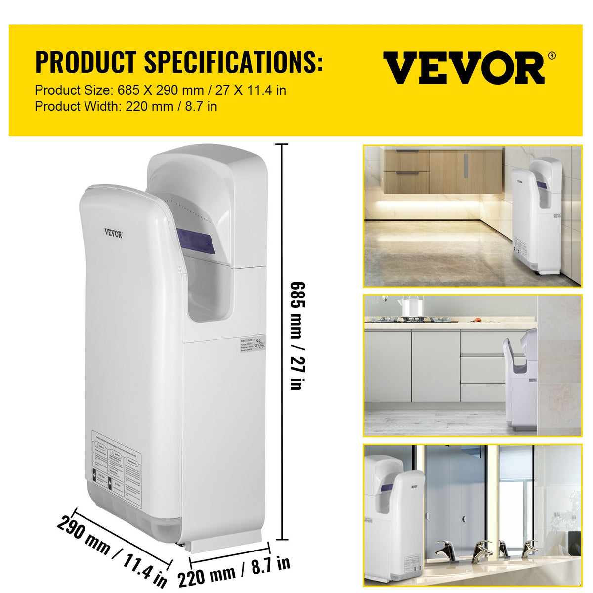 Hand Dryer Jet Blade Automatic High Speed Washroom White