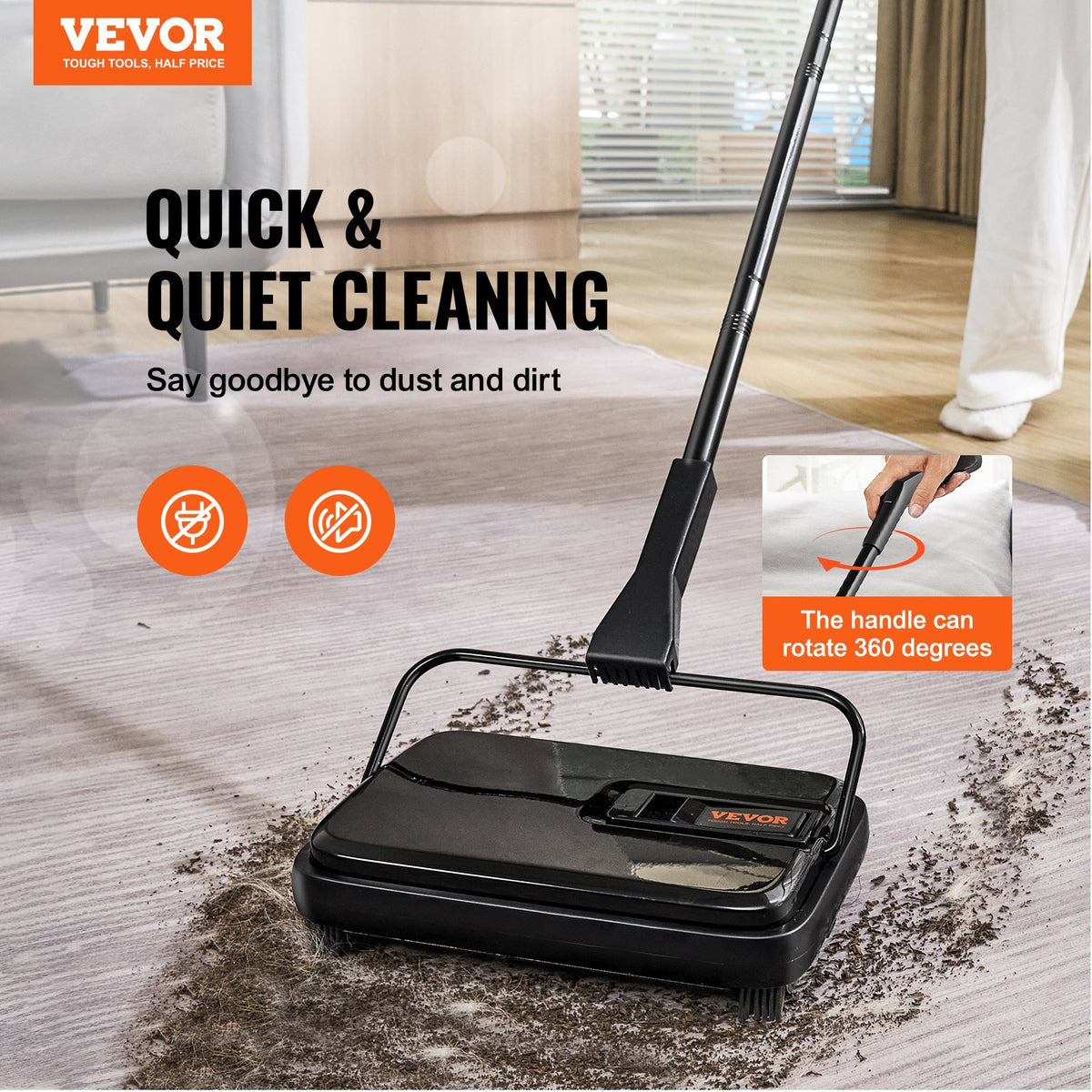 Carpet Sweeper 200mm Manual Non-Electric 300ml Dustbin Rugs Hardwood Laminate