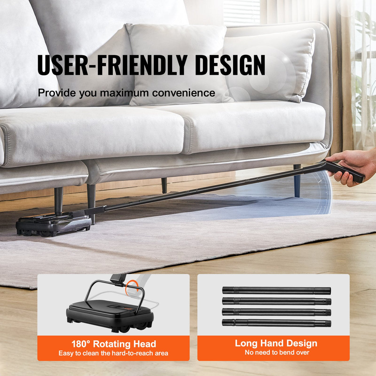 Carpet Sweeper 200mm Manual Non-Electric 300ml Dustbin Rugs Hardwood Laminate