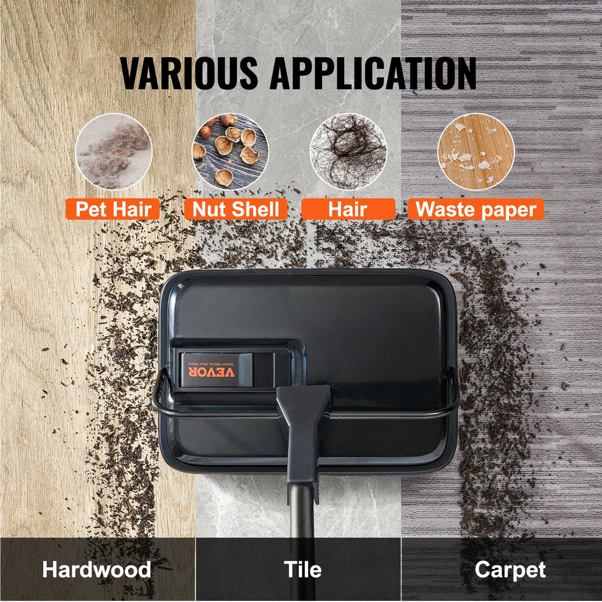 Carpet Sweeper 200mm Manual Non-Electric 300ml Dustbin Rugs Hardwood Laminate
