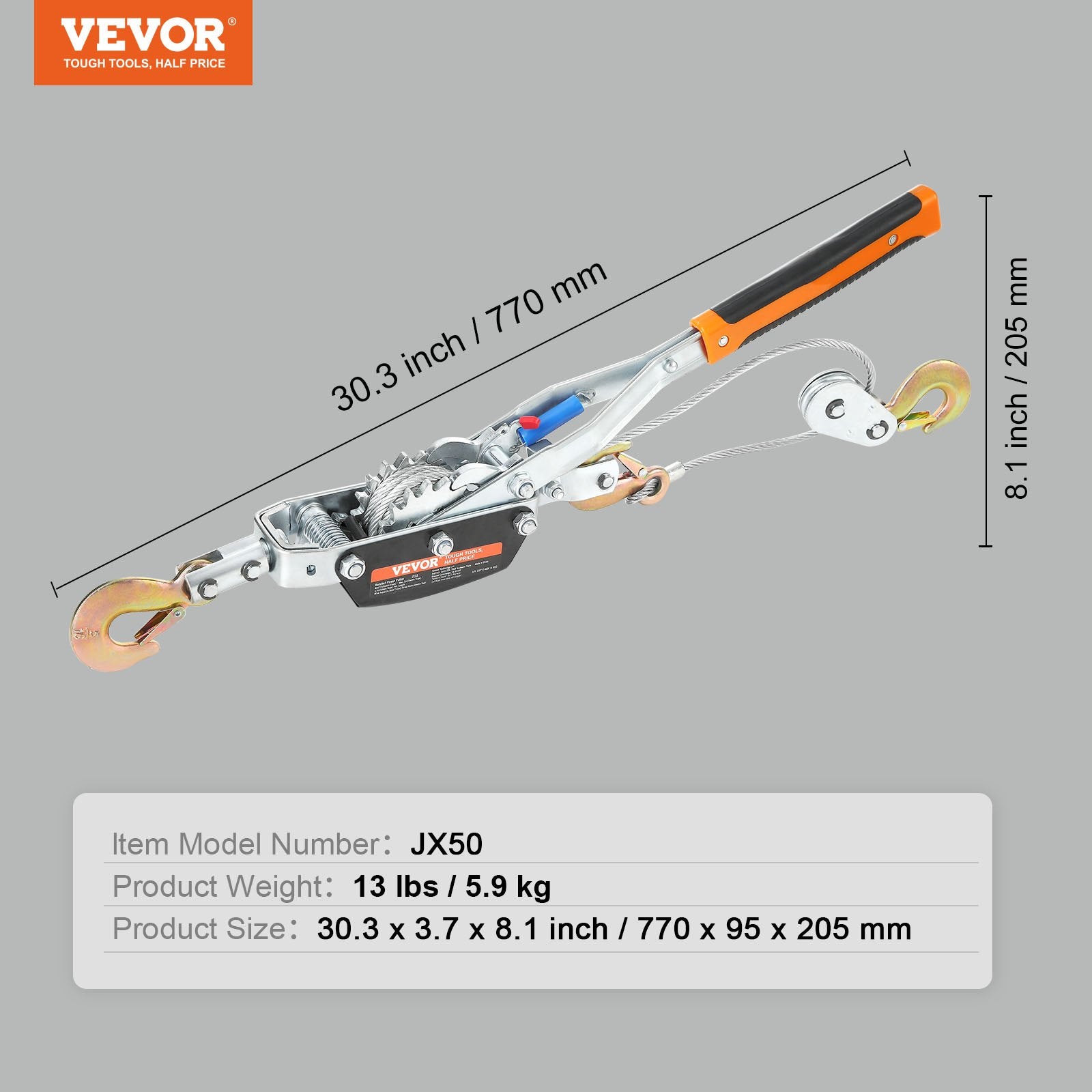 Come Along Winch, Heavy Duty Ratchet Power Puller, 5 Ton, 3.5 m Steel Cable