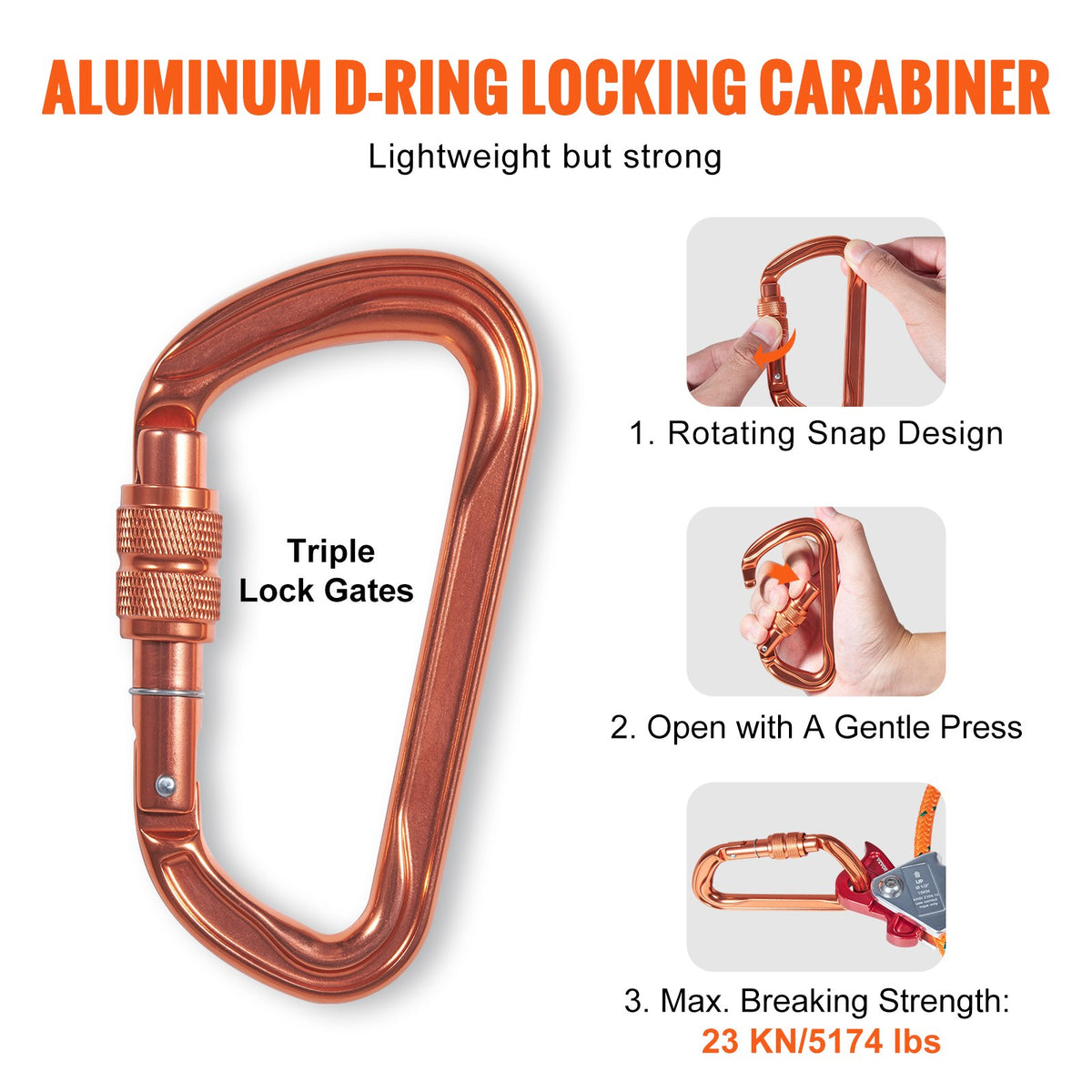 Steel Core Flipline 1/2x8' Arborist Tree Climbing Snap Hook Carabiner