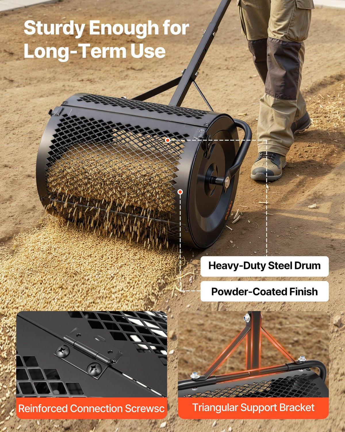 Compost Spreader 42 cm Peat Moss Roller T Handle with Adjustable Height