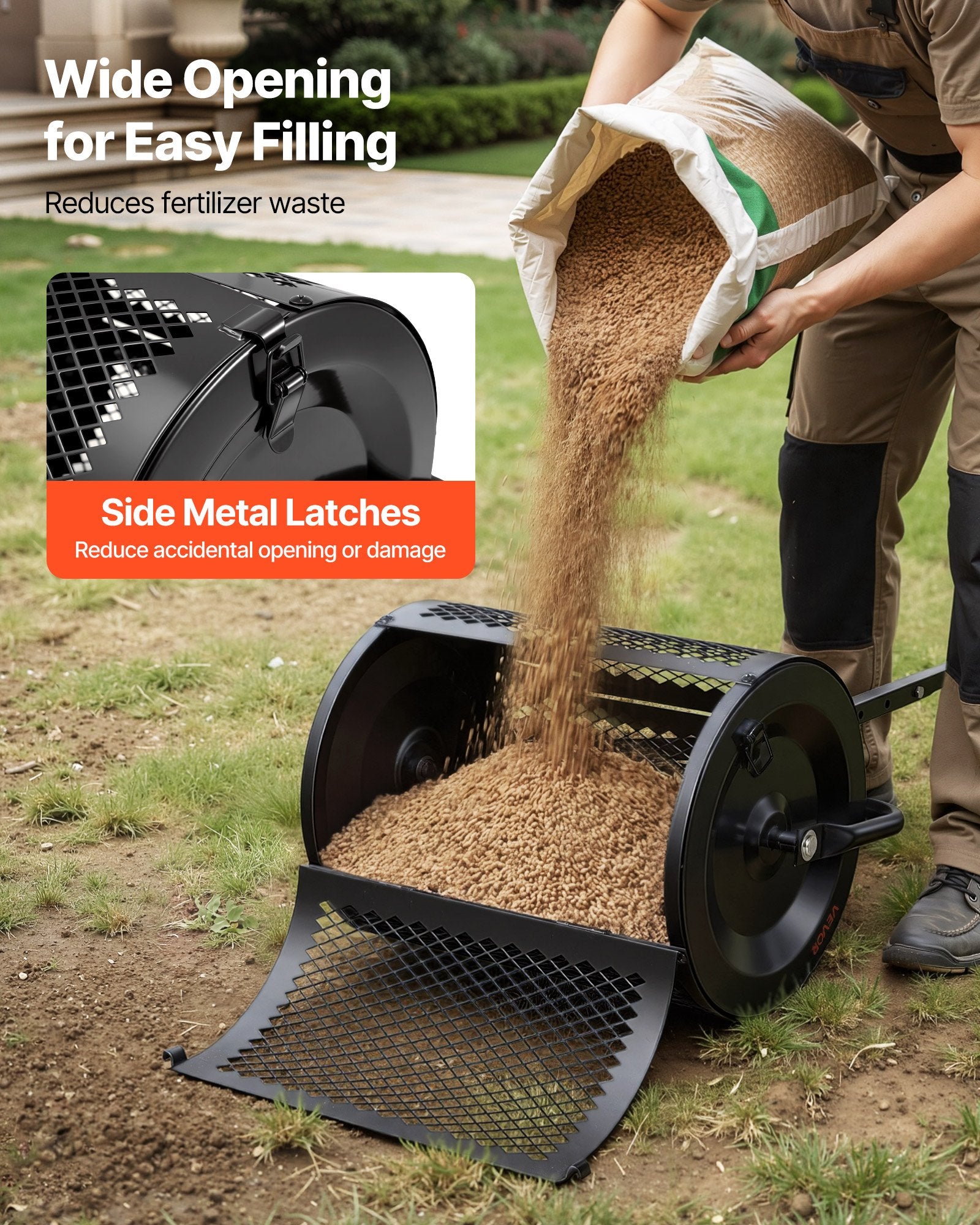 Compost Spreader 42 cm Peat Moss Roller T Handle with Adjustable Height