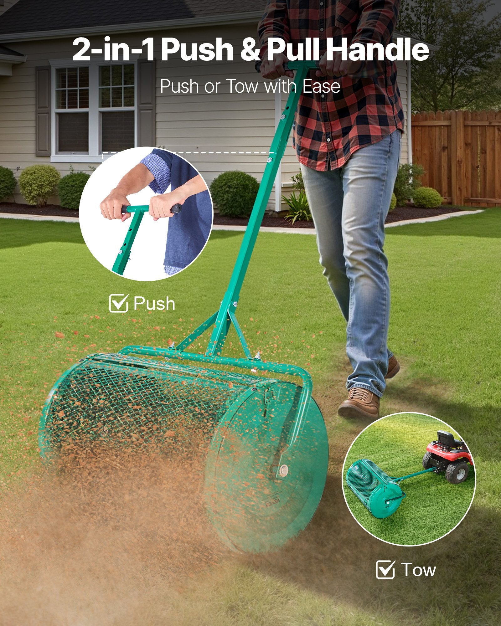 24in Compost Spreader w/ Adjustable Handle Heavy Duty Peat Moss Roller