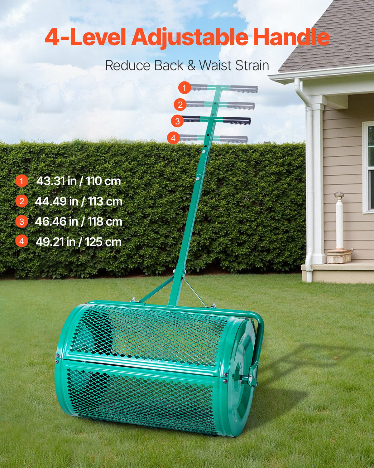 24in Compost Spreader w/ Adjustable Handle Heavy Duty Peat Moss Roller