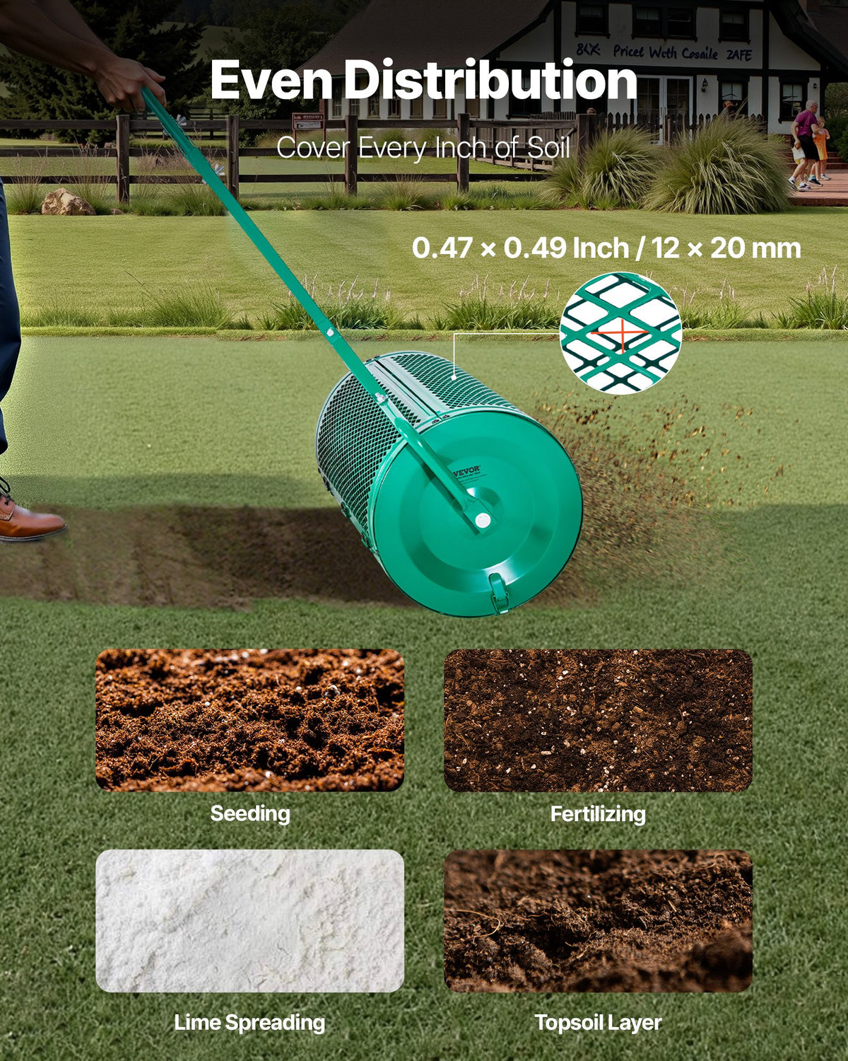 24in Compost Spreader w/ Adjustable Handle Heavy Duty Peat Moss Roller